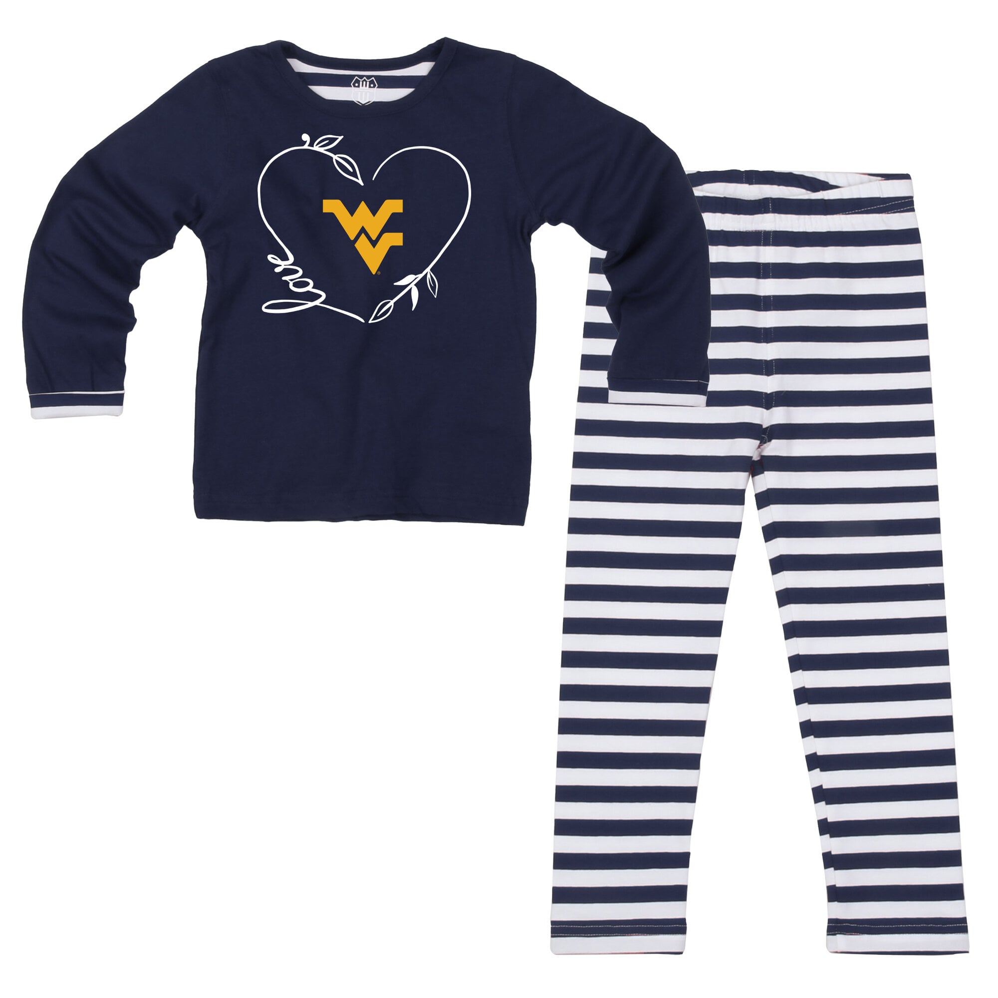 Ensemble 2 pièces pour petites filles Wes & Willy, haut à manches longues et pantalon, motif West Virginia Mountaineers, bleu marine