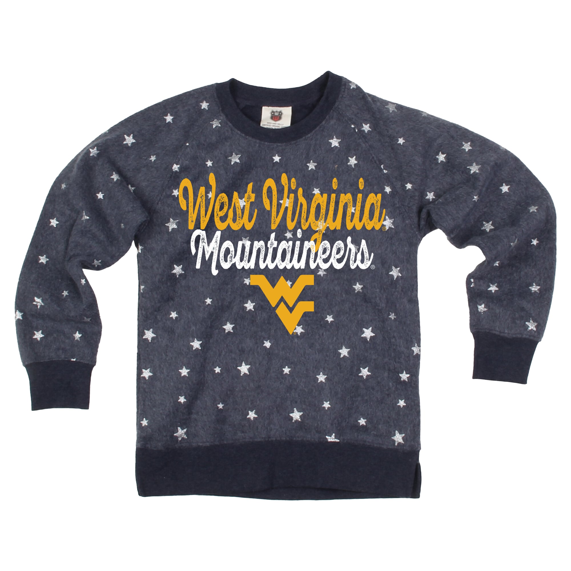 Girls Youth Wes & Willy Navy West Virginia Mountaineers Shimmer Star Reverse Fleece Sweatshirt