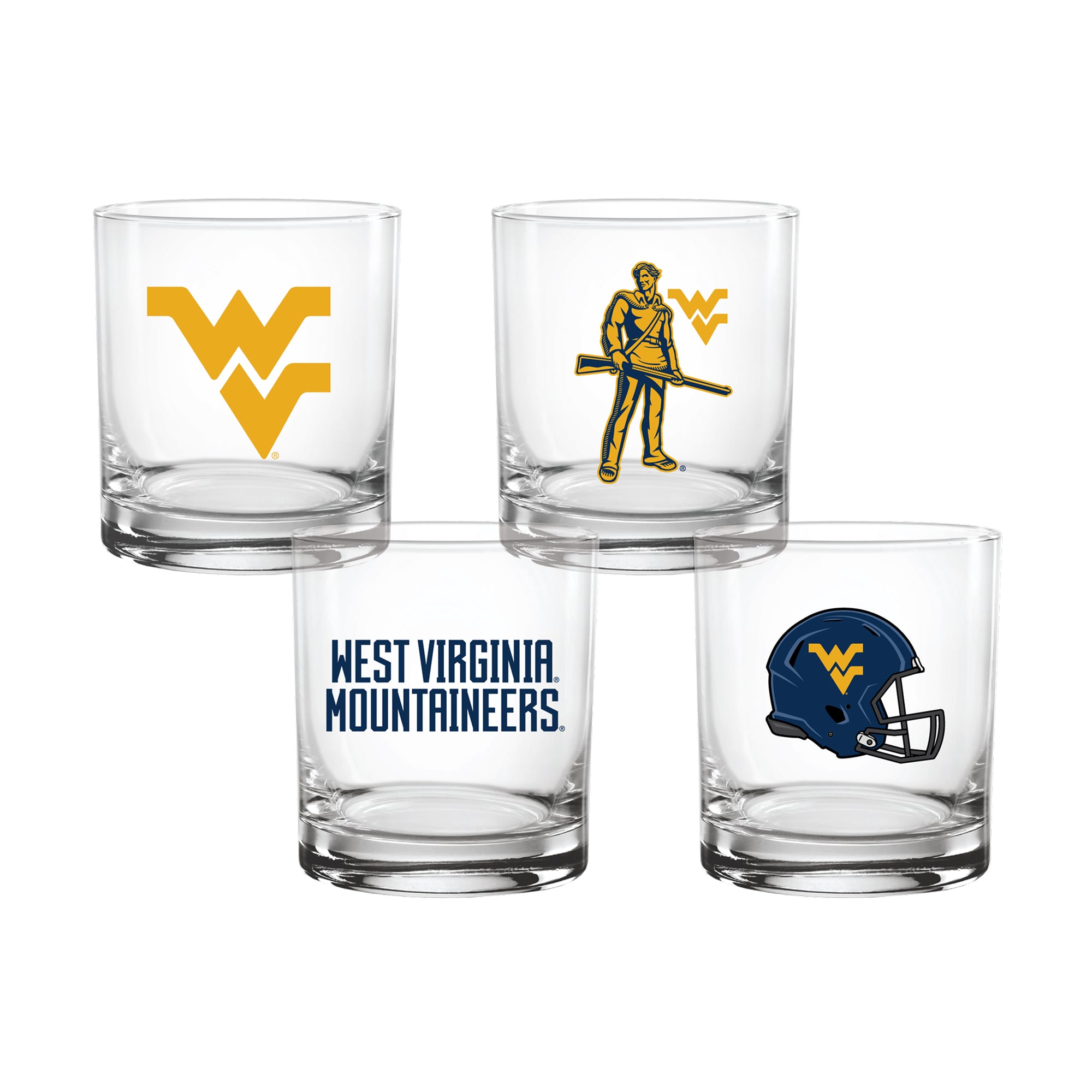 Coffret de 4 verres à whisky de collection Indigo Falls West Virginia Mountaineers Core