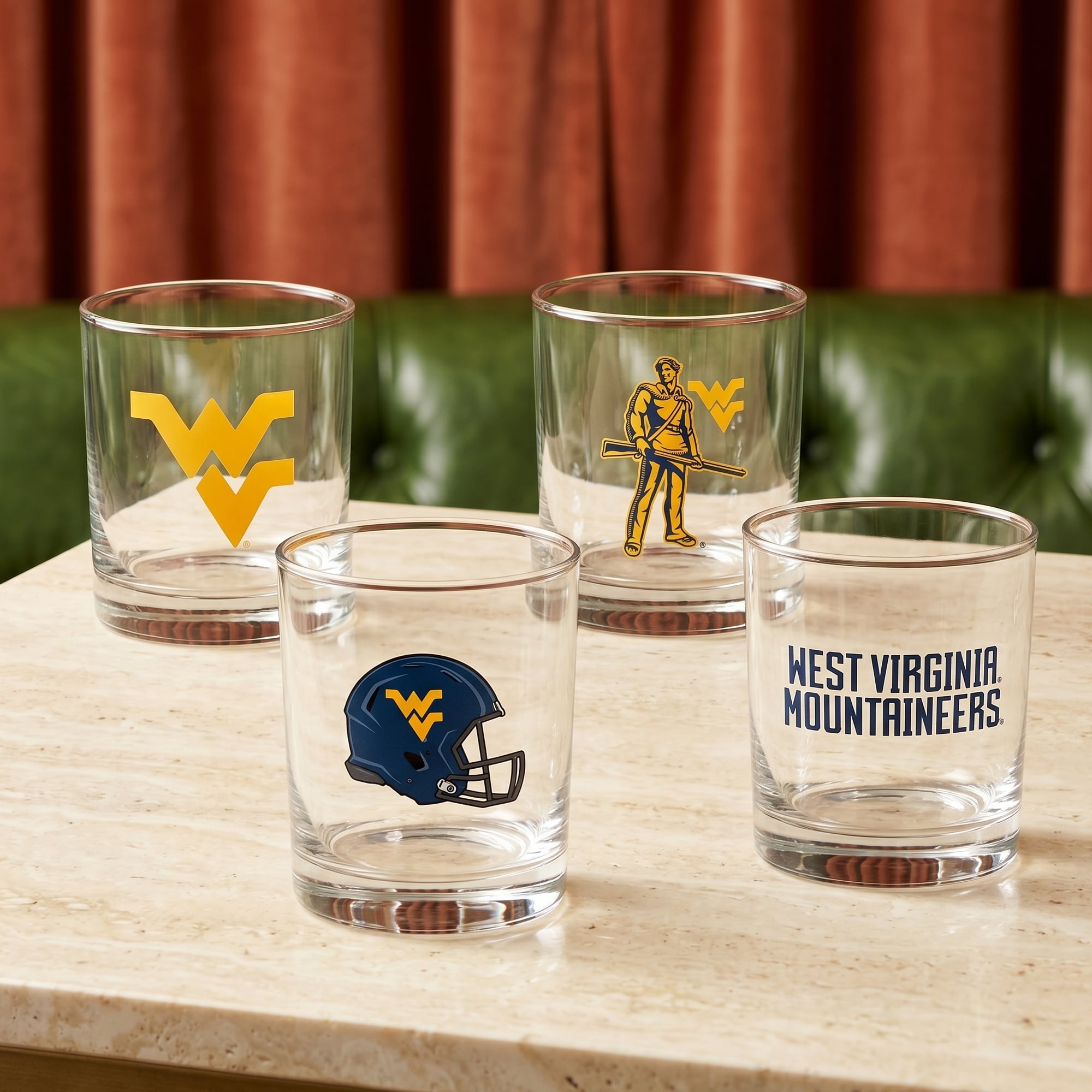 Coffret de 4 verres à whisky de collection Indigo Falls West Virginia Mountaineers Core