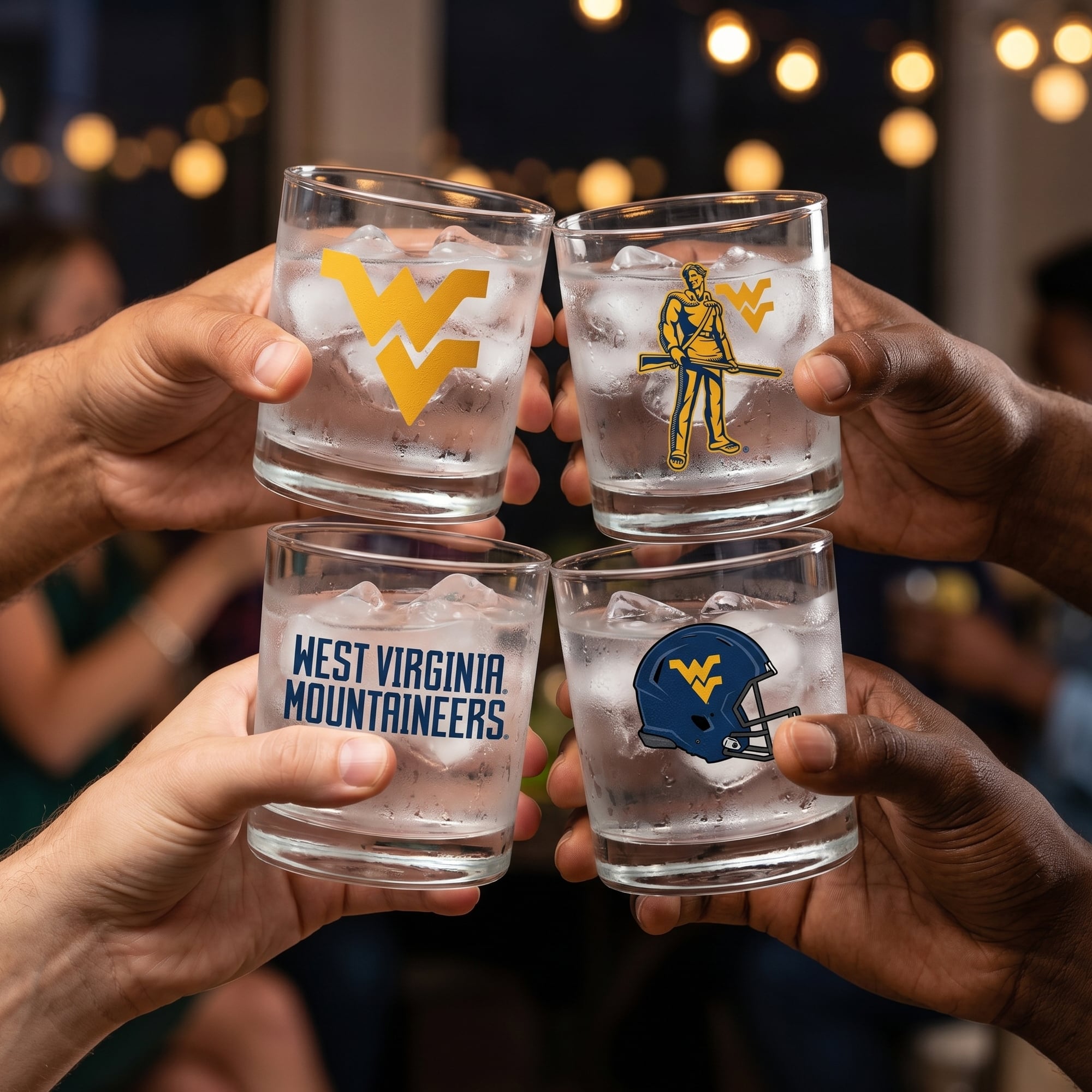 Coffret de 4 verres à whisky de collection Indigo Falls West Virginia Mountaineers Core