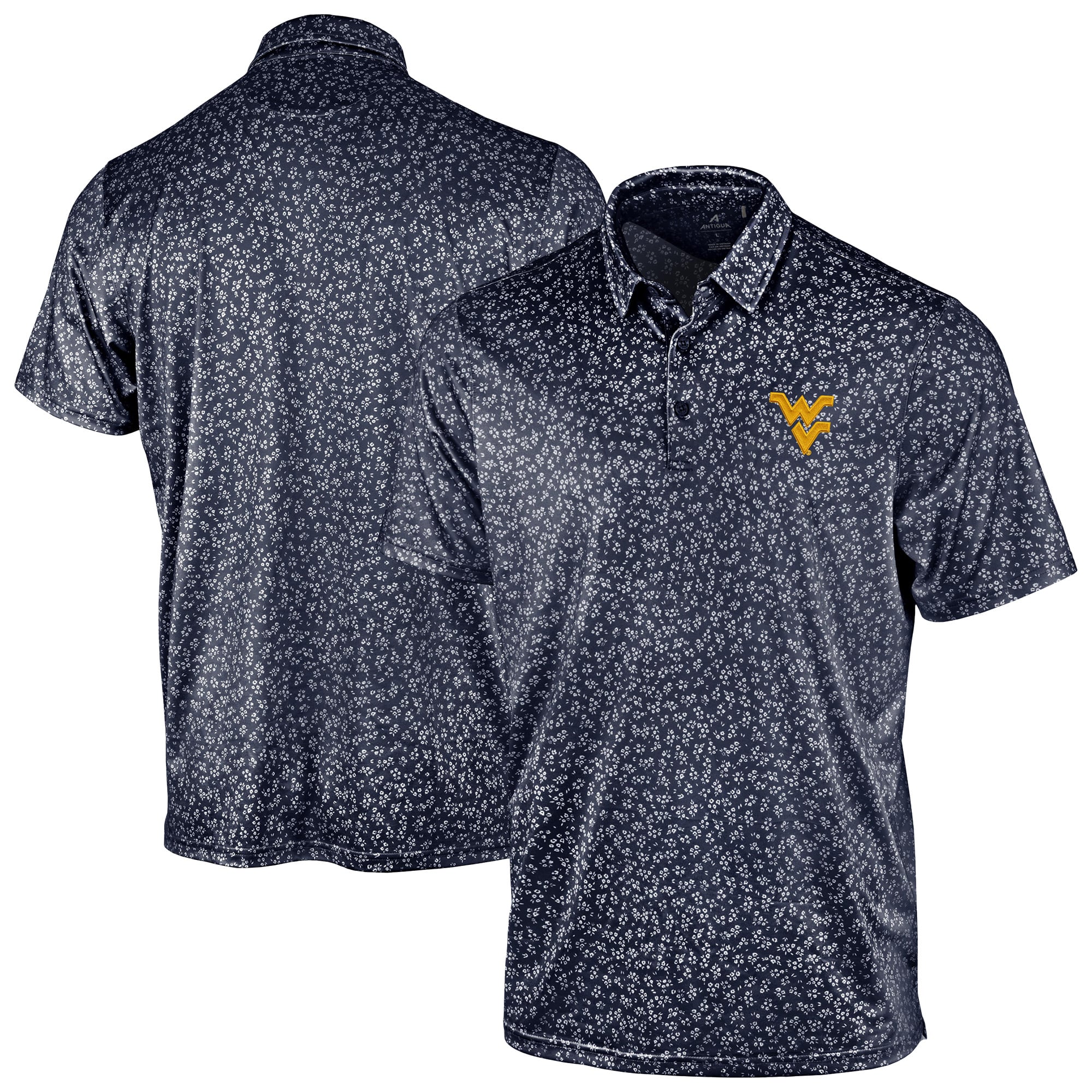 Men's Antigua Navy West Virginia Mountaineers Mono Floral Polo