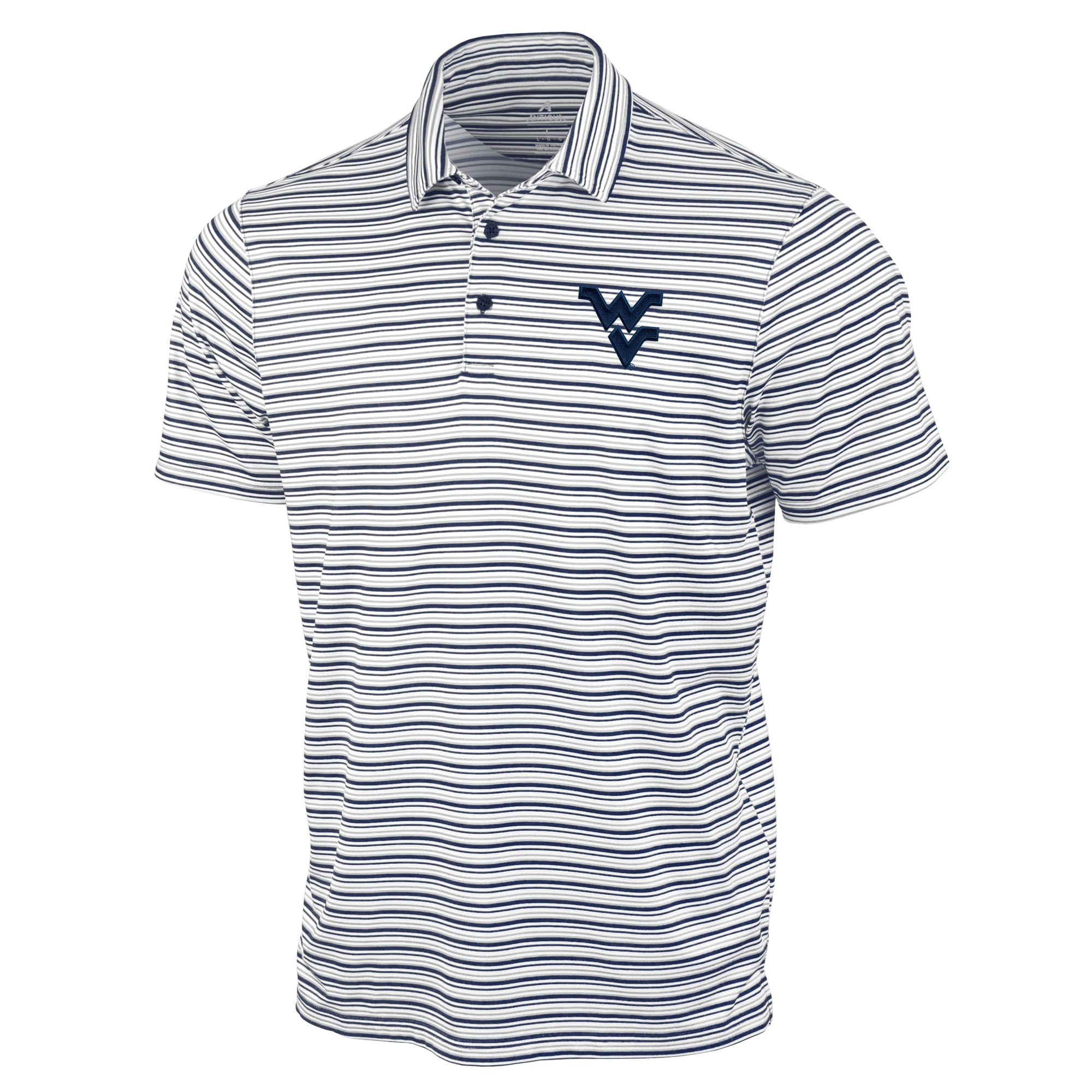 Men's Antigua Navy West Virginia Mountaineers Space Stripe Polo