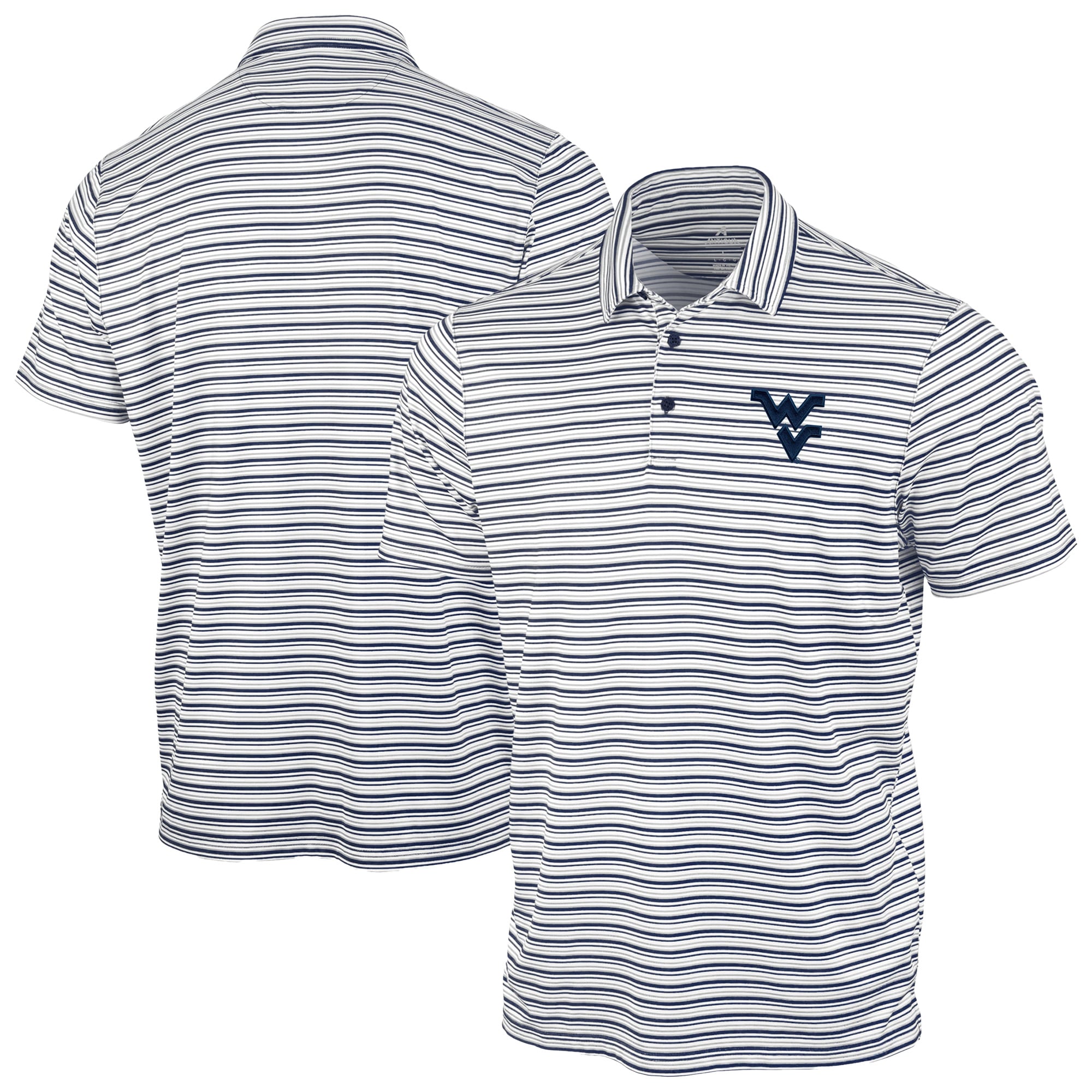 Men's Antigua Navy West Virginia Mountaineers Space Stripe Polo