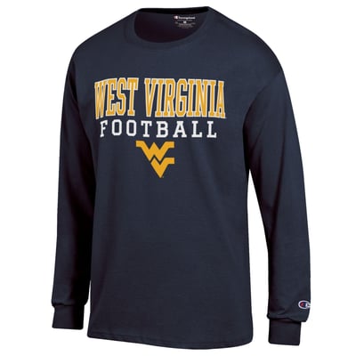 West Virginia Mountaineers Champion Football Stack Long Sleeve T-Shirt - Navy