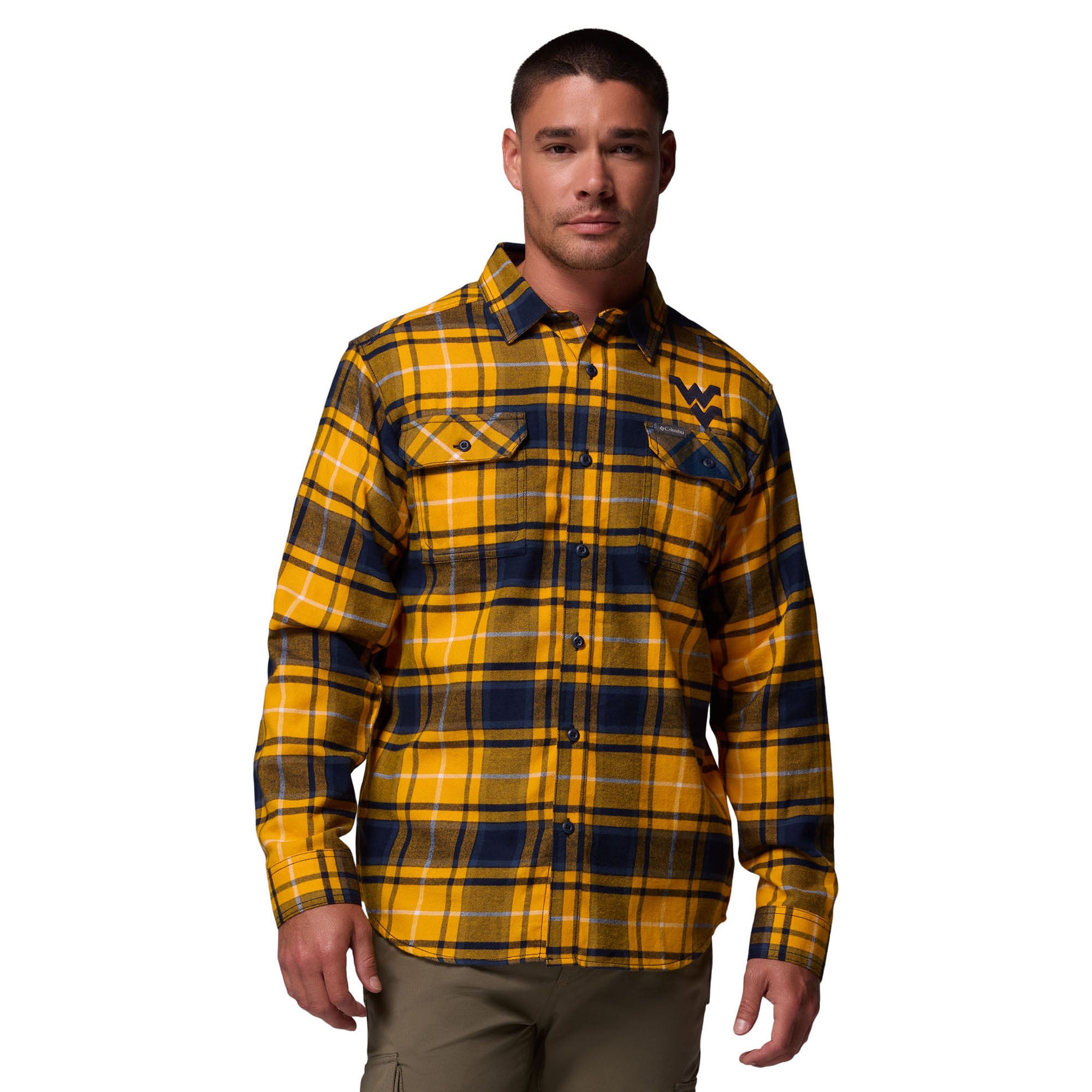 Chemise boutonnée à manches longues en flanelle Omni-Wick pour homme Columbia Gold West Virginia Mountaineers