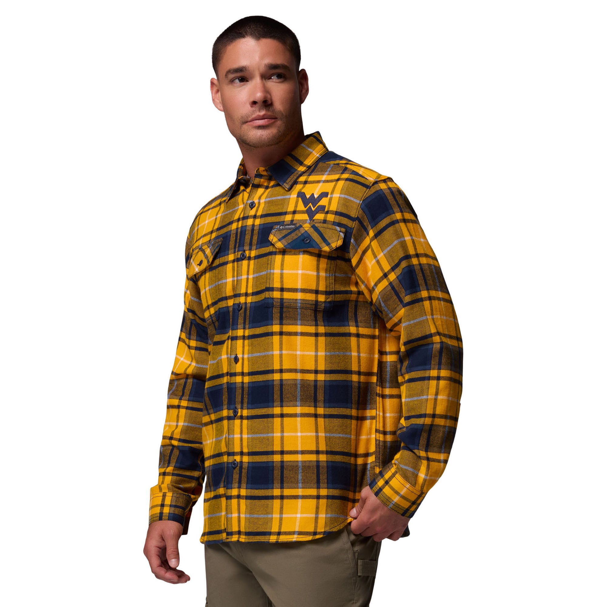 Chemise boutonnée à manches longues en flanelle Omni-Wick pour homme Columbia Gold West Virginia Mountaineers