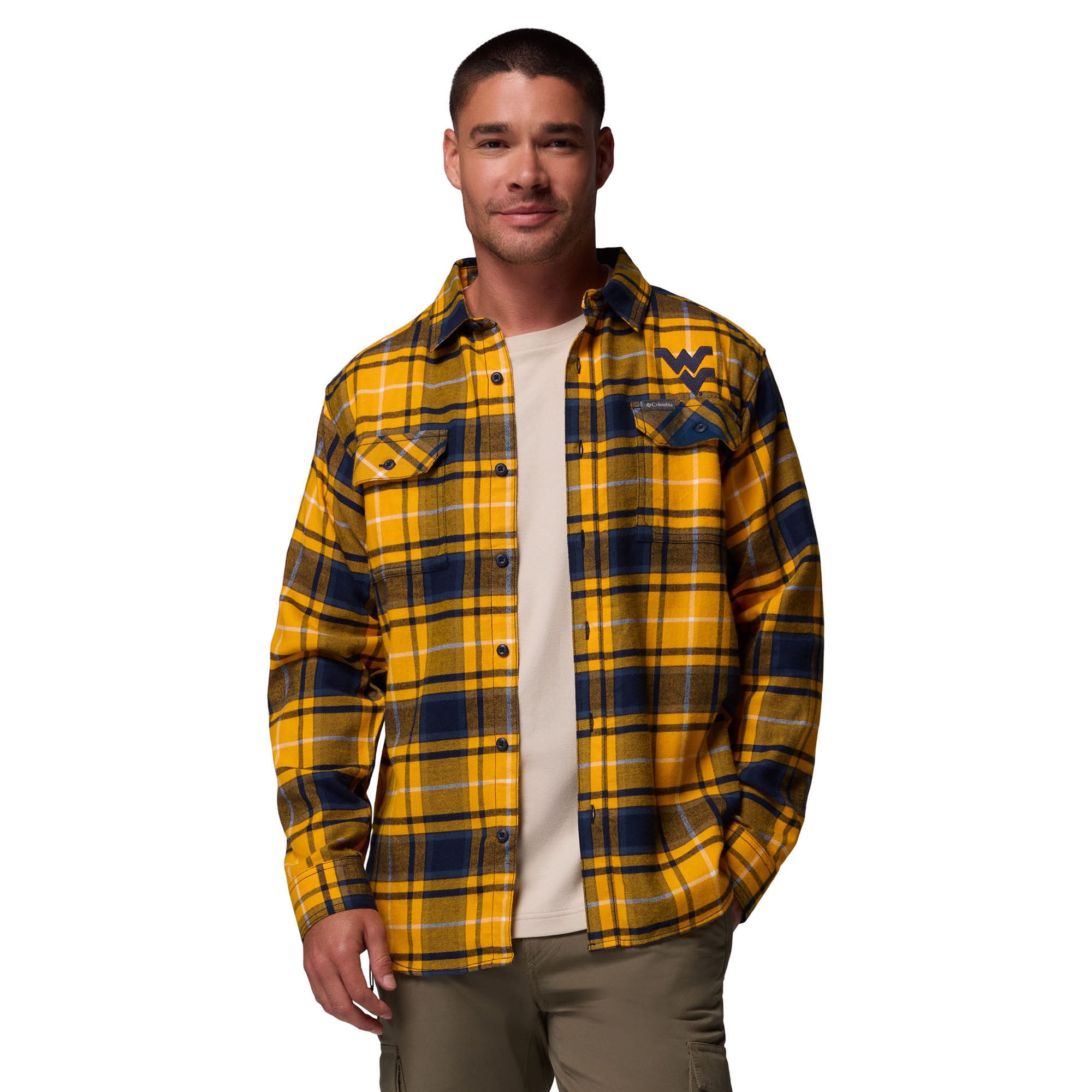 Chemise boutonnée à manches longues en flanelle Omni-Wick pour homme Columbia Gold West Virginia Mountaineers