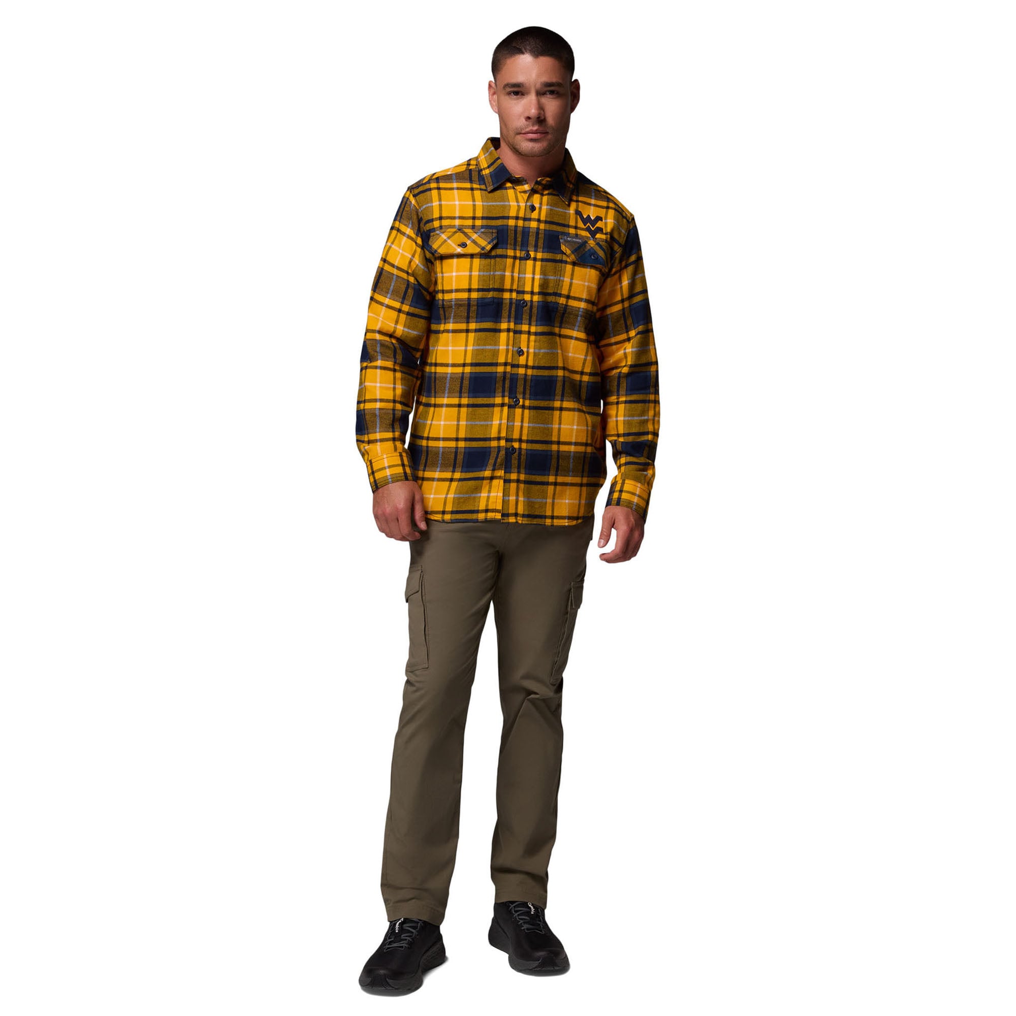 Chemise boutonnée à manches longues en flanelle Omni-Wick pour homme Columbia Gold West Virginia Mountaineers