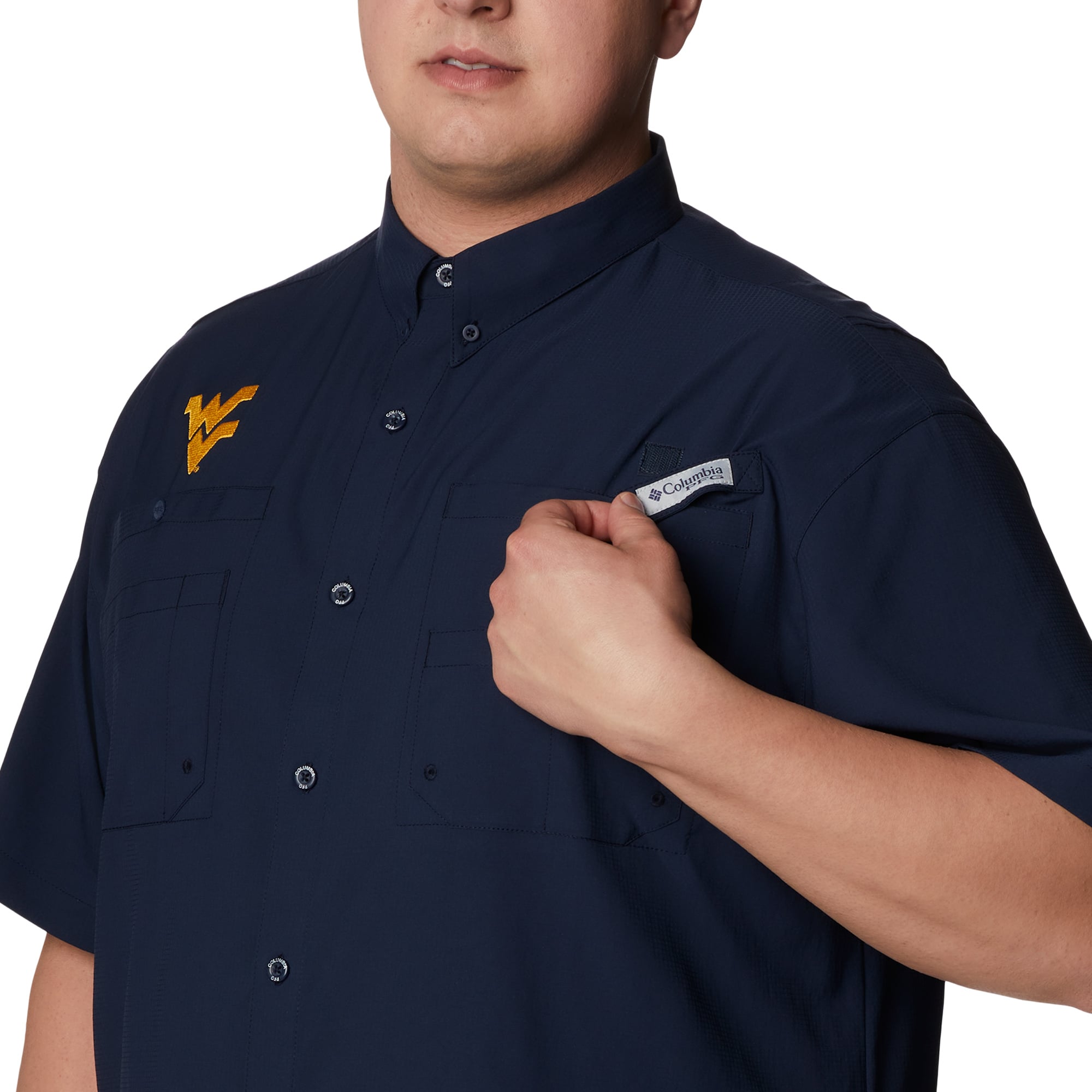 Chemise à boutons Columbia Navy West Virginia Mountaineers PFG Tamiami Omni-Shade pour homme