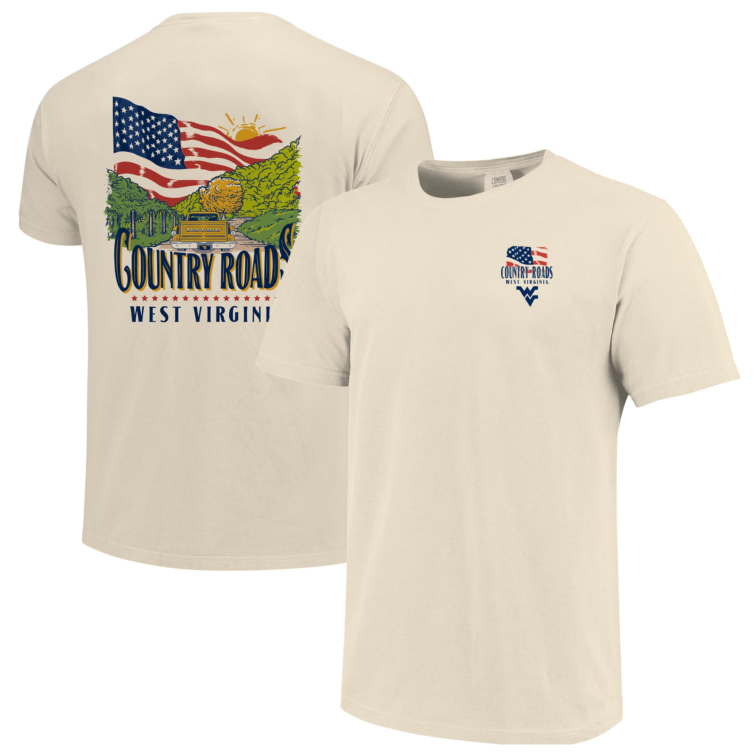T-shirt pour homme Image One Cream West Virginia Mountaineers Country Roads Americana Comfort Colors