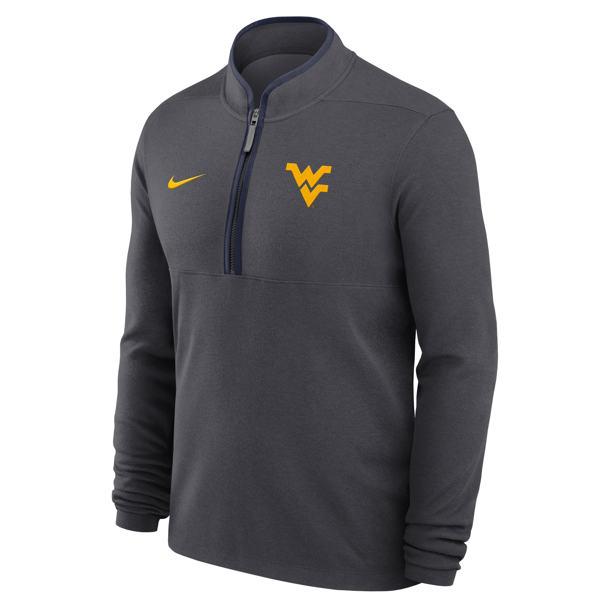 Pull Nike bleu marine West Virginia Mountaineers Courtside Victory Dri-FIT à demi-zip pour homme