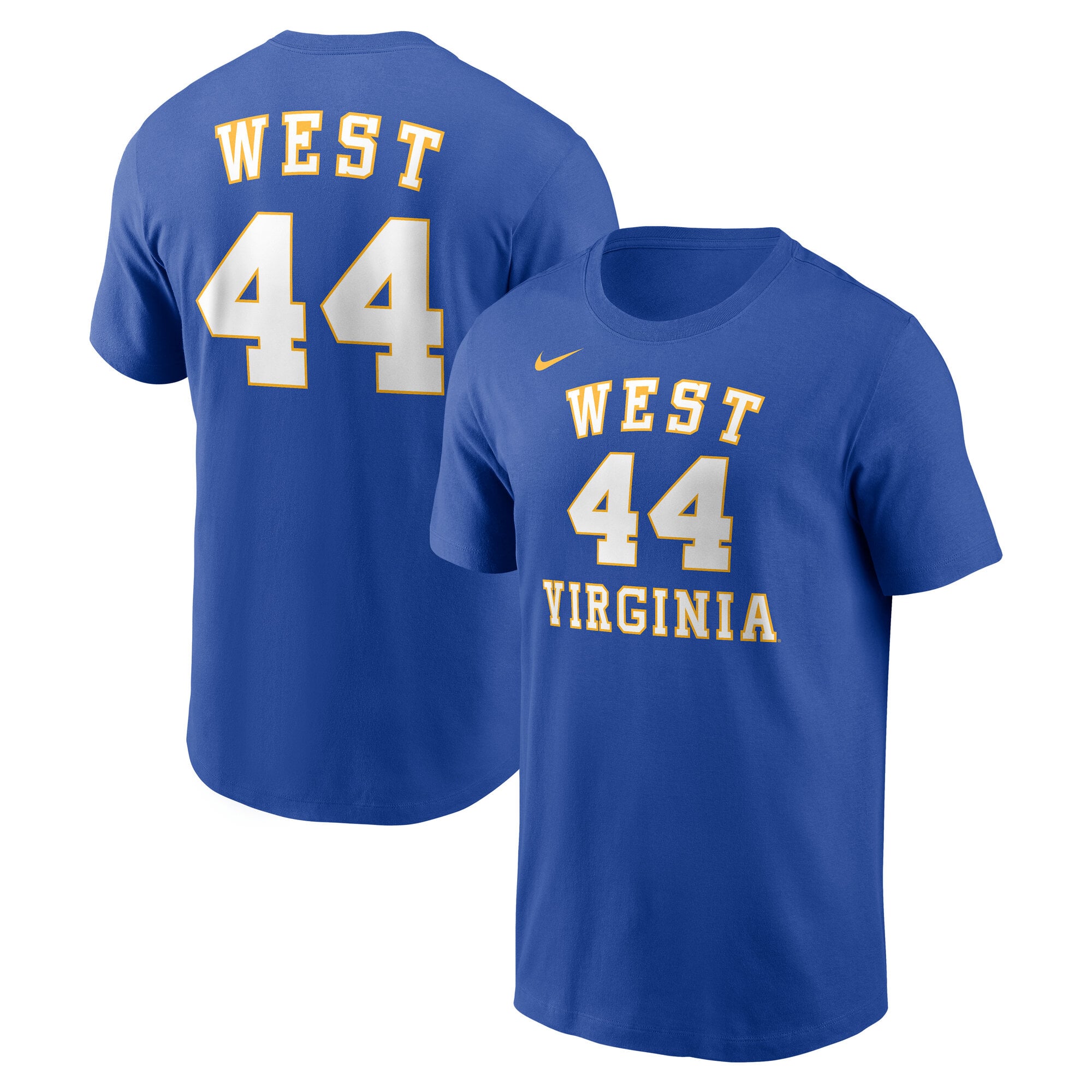 T-shirt Nike Jerry West Royal Virginia Mountaineers pour homme avec nom et numéro