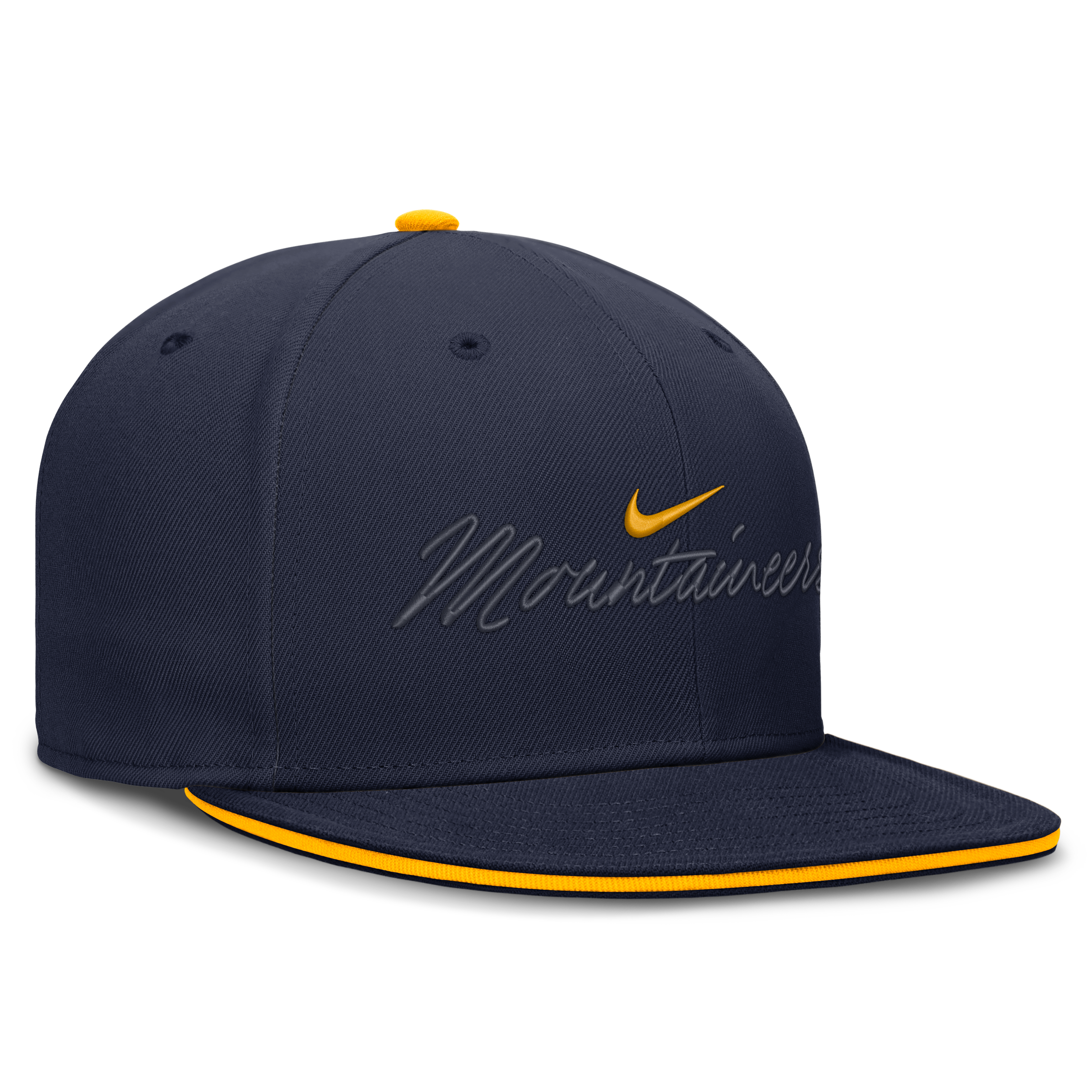 Casquette ajustée Nike Dri-FIT Primetime Script bleu marine pour homme, West Virginia Mountaineers