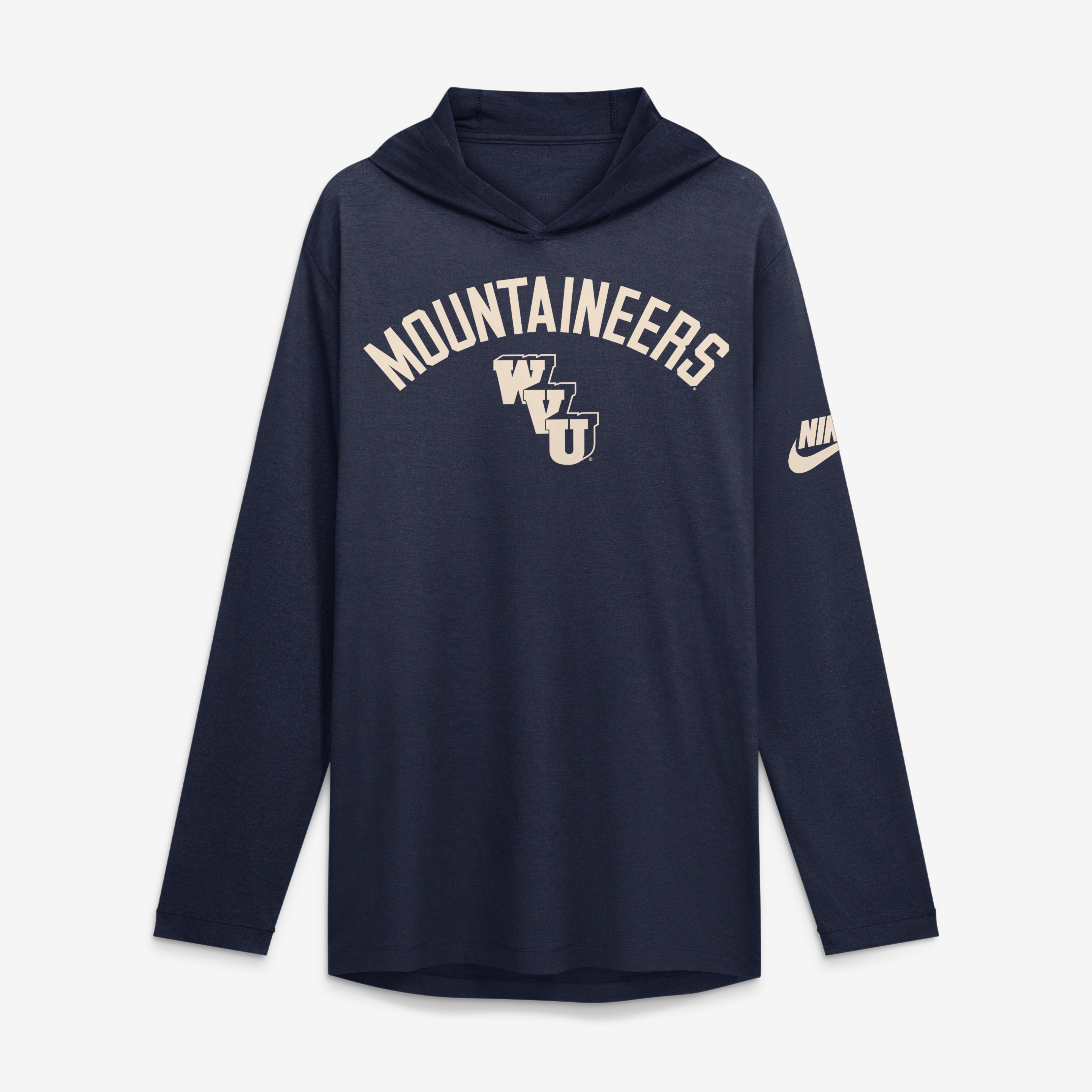 Men's Nike Navy West Virginia Mountaineers Legacy Arch Tri-Blend Long Sleeve Hooded T-Shirt