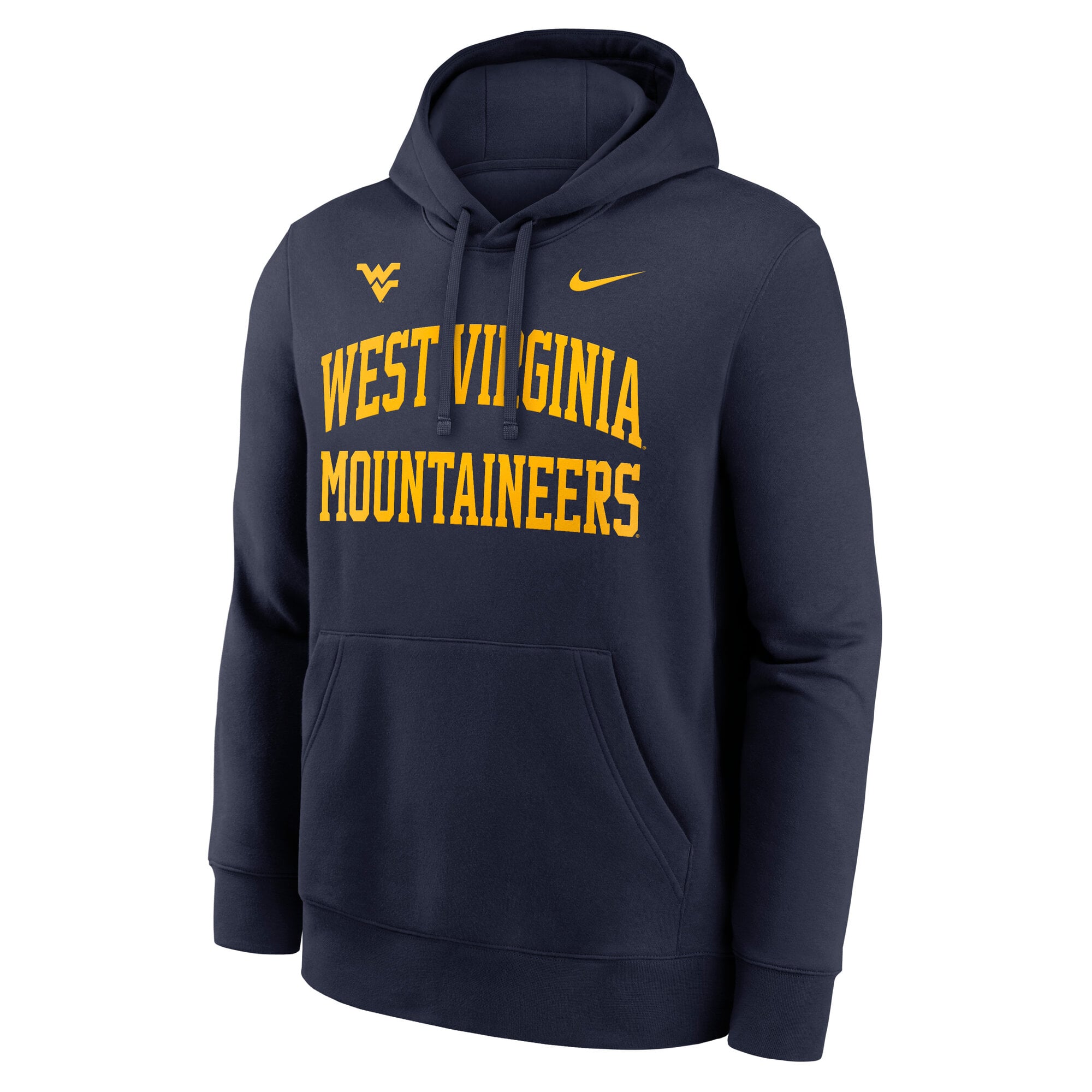 Sweat à capuche polaire Nike Primetime Arched Club pour homme, bleu marine, West Virginia Mountaineers