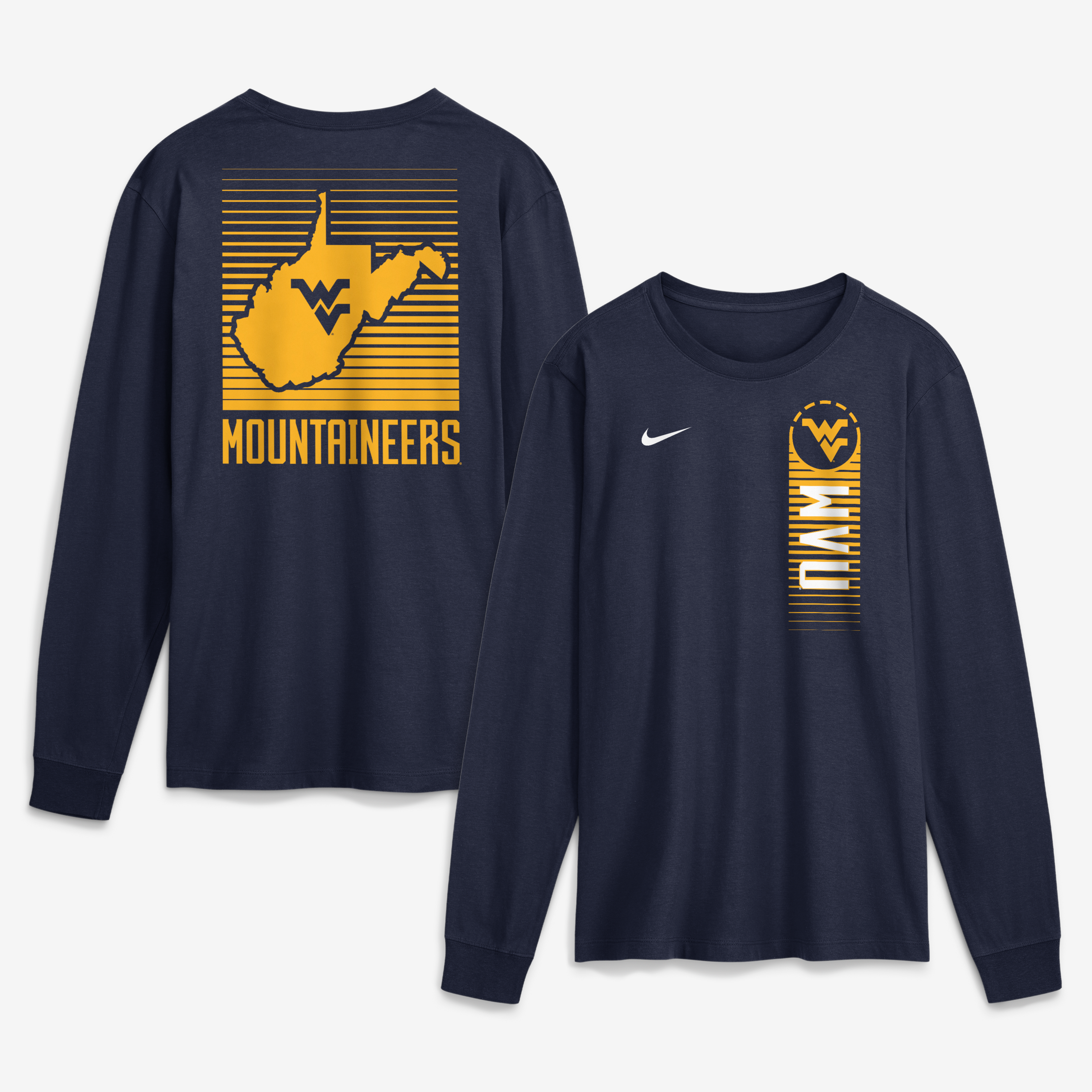 T-shirt à manches longues Nike Primetime pour homme, bleu marine, West Virginia Mountaineers