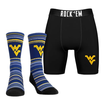  West Virginia Mountaineers Rock Em Primary Crew Socks & Boxer Briefs Combo Pack