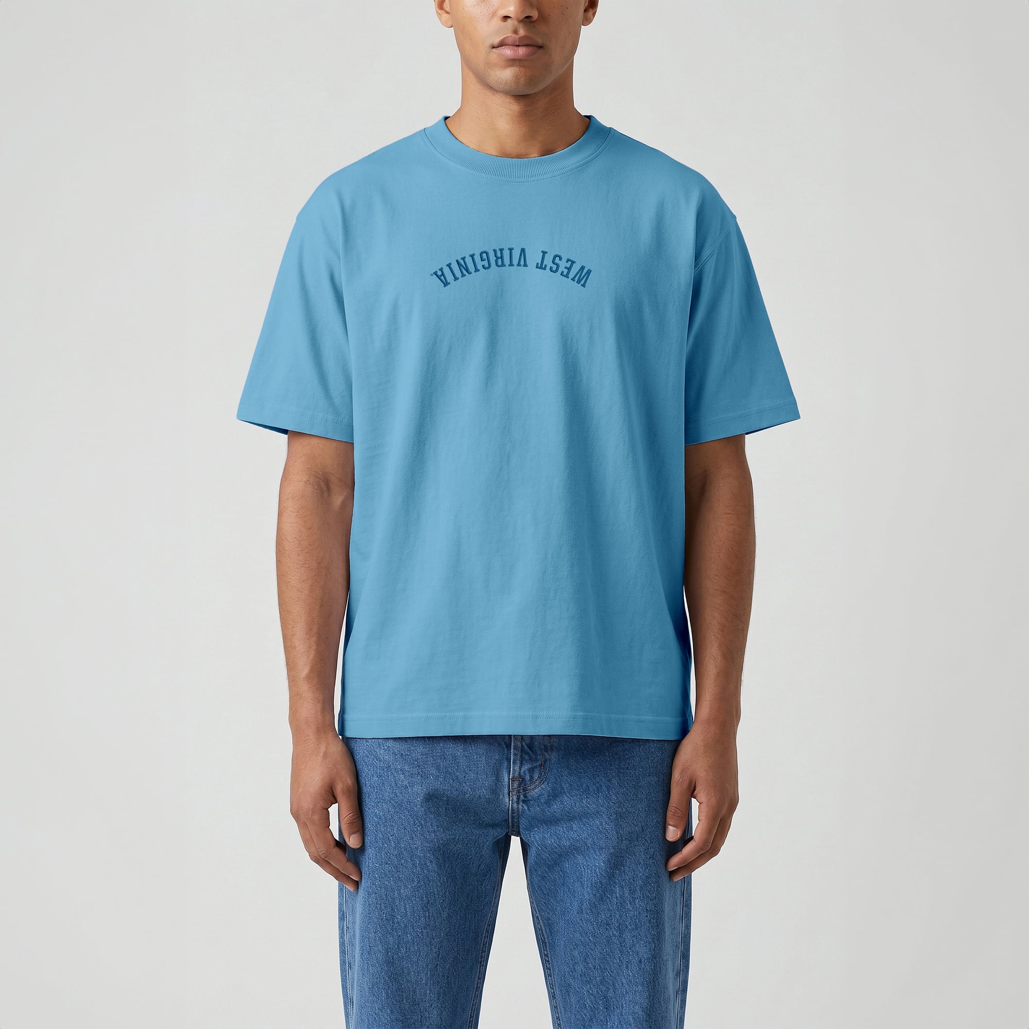 T-shirt vintage épais bleu clair Uscape Apparel West Virginia Mountaineers, brodé à l'envers