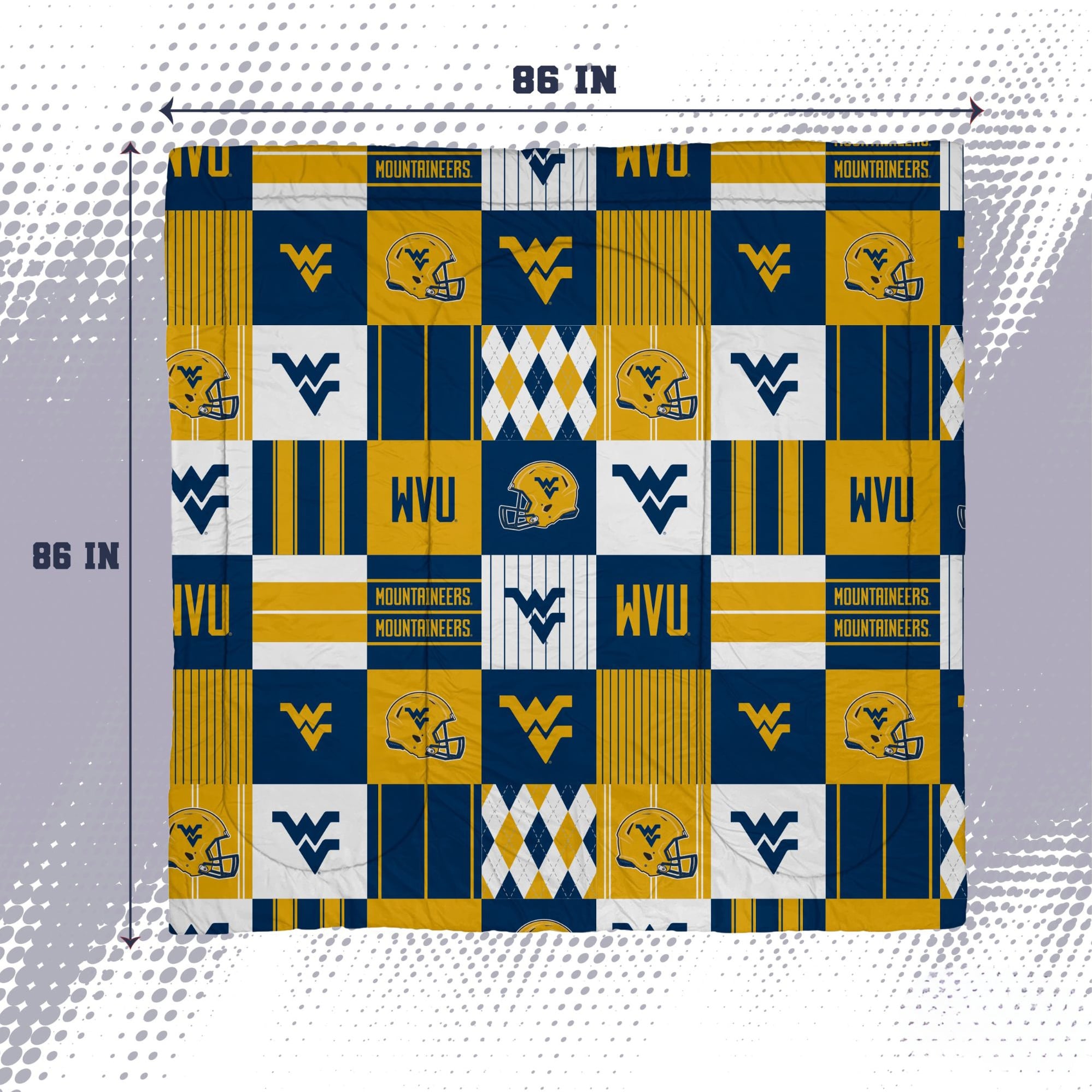 Ensemble de literie trois pièces Pegasus West Virginia Mountaineers Patchwork Plaid pour lit double/queen