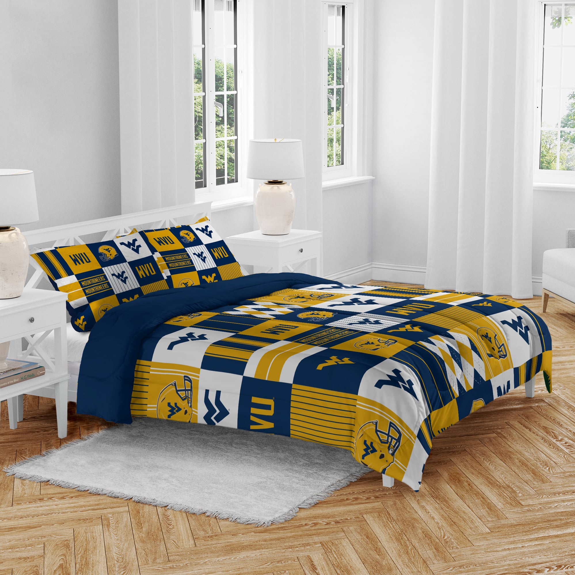 Ensemble de literie trois pièces Pegasus West Virginia Mountaineers Patchwork Plaid pour lit double/queen