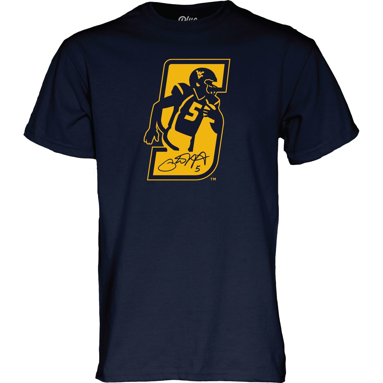 T-shirt unisexe bleu 84 Pat White Navy West Virginia Mountaineers, numéro de retrait