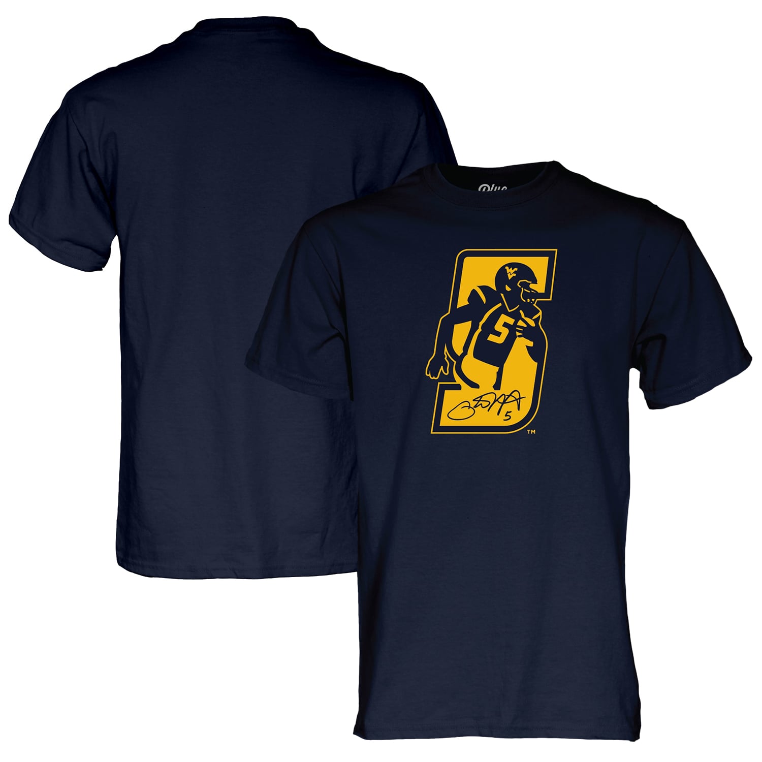 T-shirt unisexe bleu 84 Pat White Navy West Virginia Mountaineers, numéro de retrait