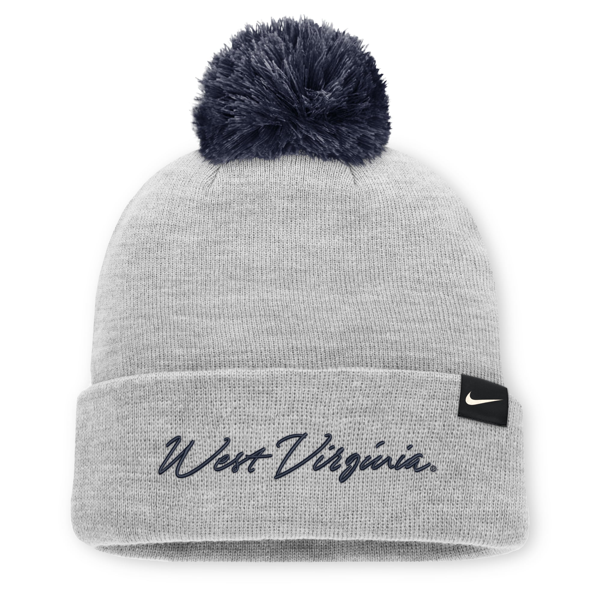 Bonnet unisexe Nike gris chiné West Virginia Mountaineers Primetime Script à revers et pompon