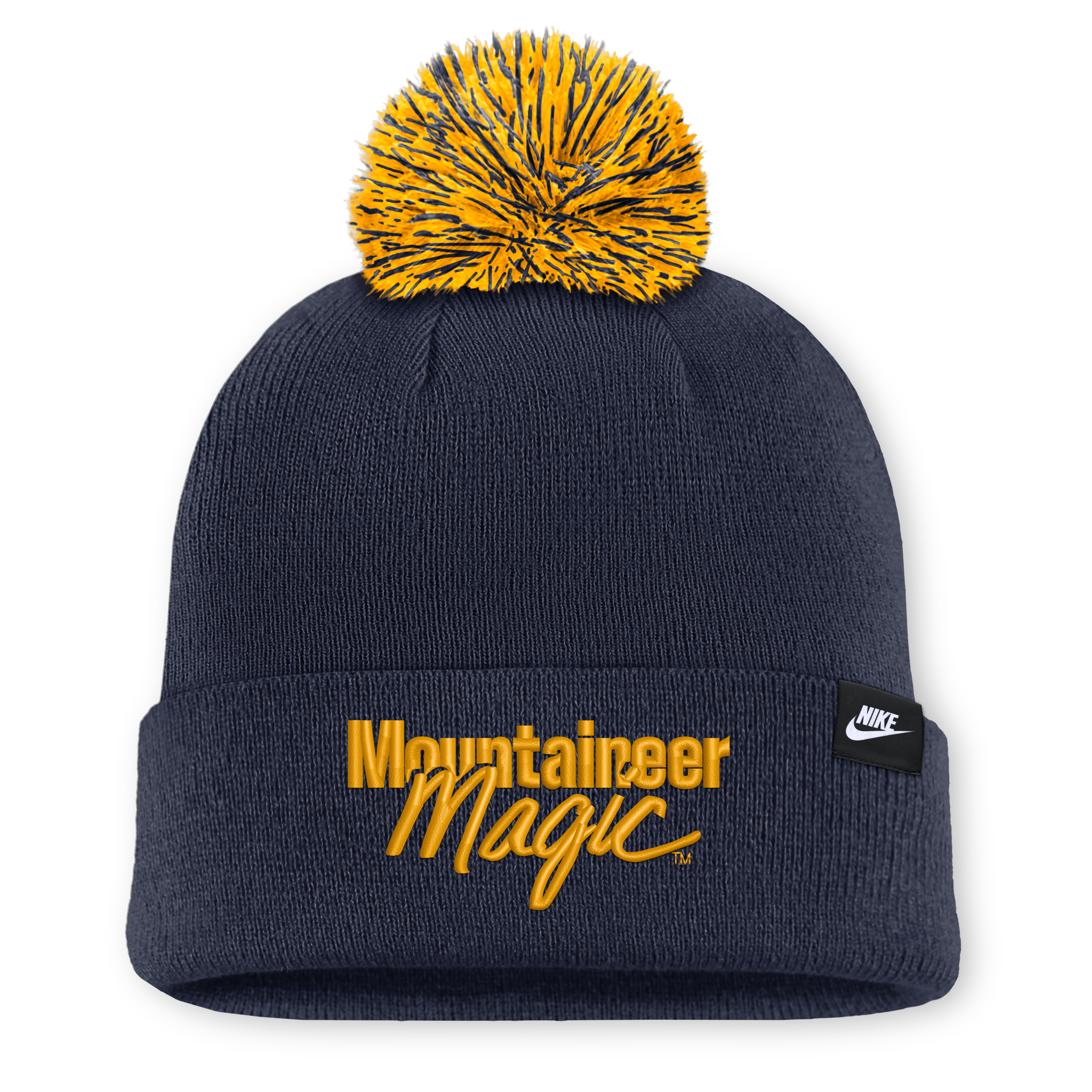 Bonnet unisexe Nike blanc avec pompon et inscription « West Virginia Mountaineers ».