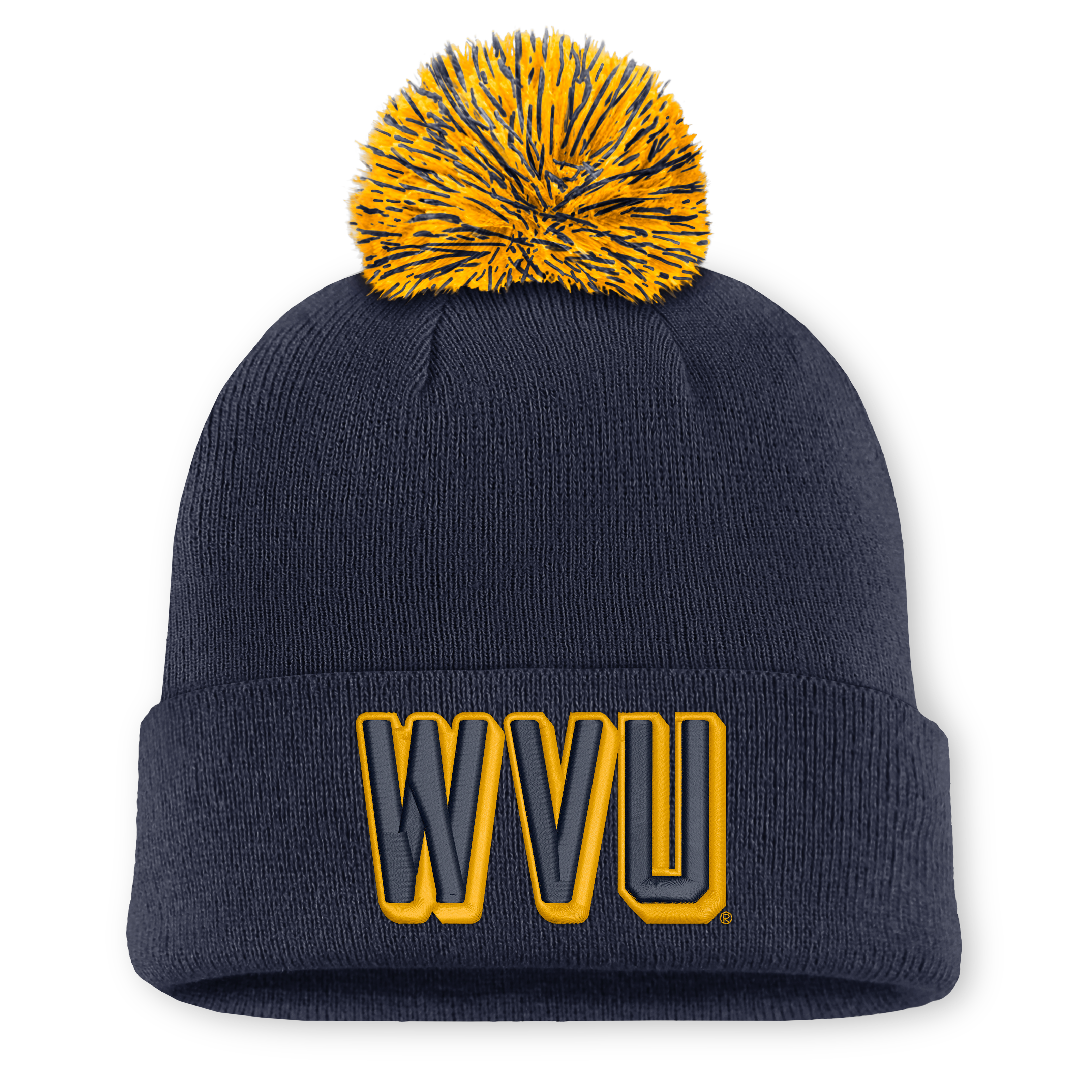 Bonnet unisexe Nike blanc avec pompon et inscription « West Virginia Mountaineers ».