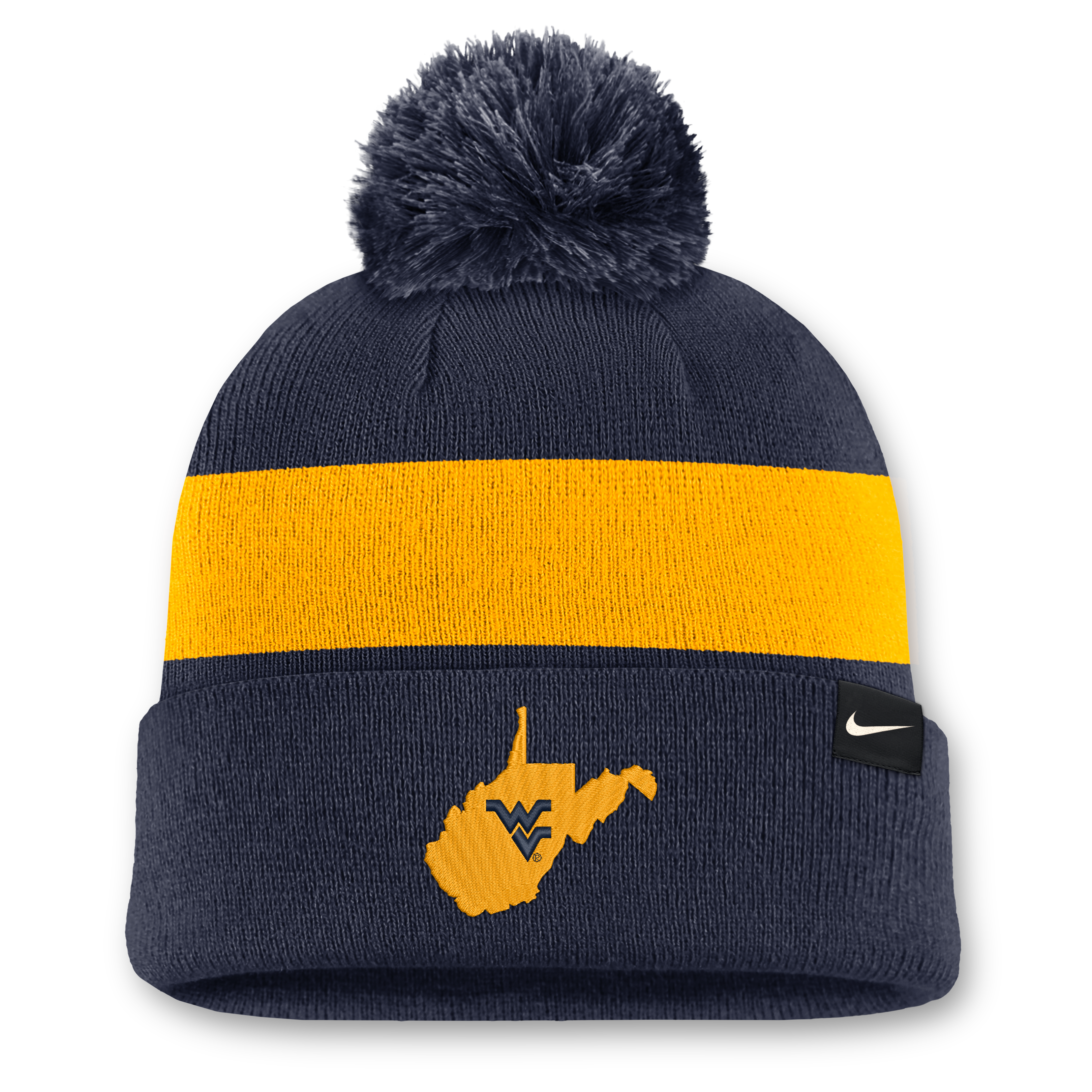 Bonnet unisexe Nike bleu marine West Virginia Mountaineers Primetime Stripe à revers et pompon