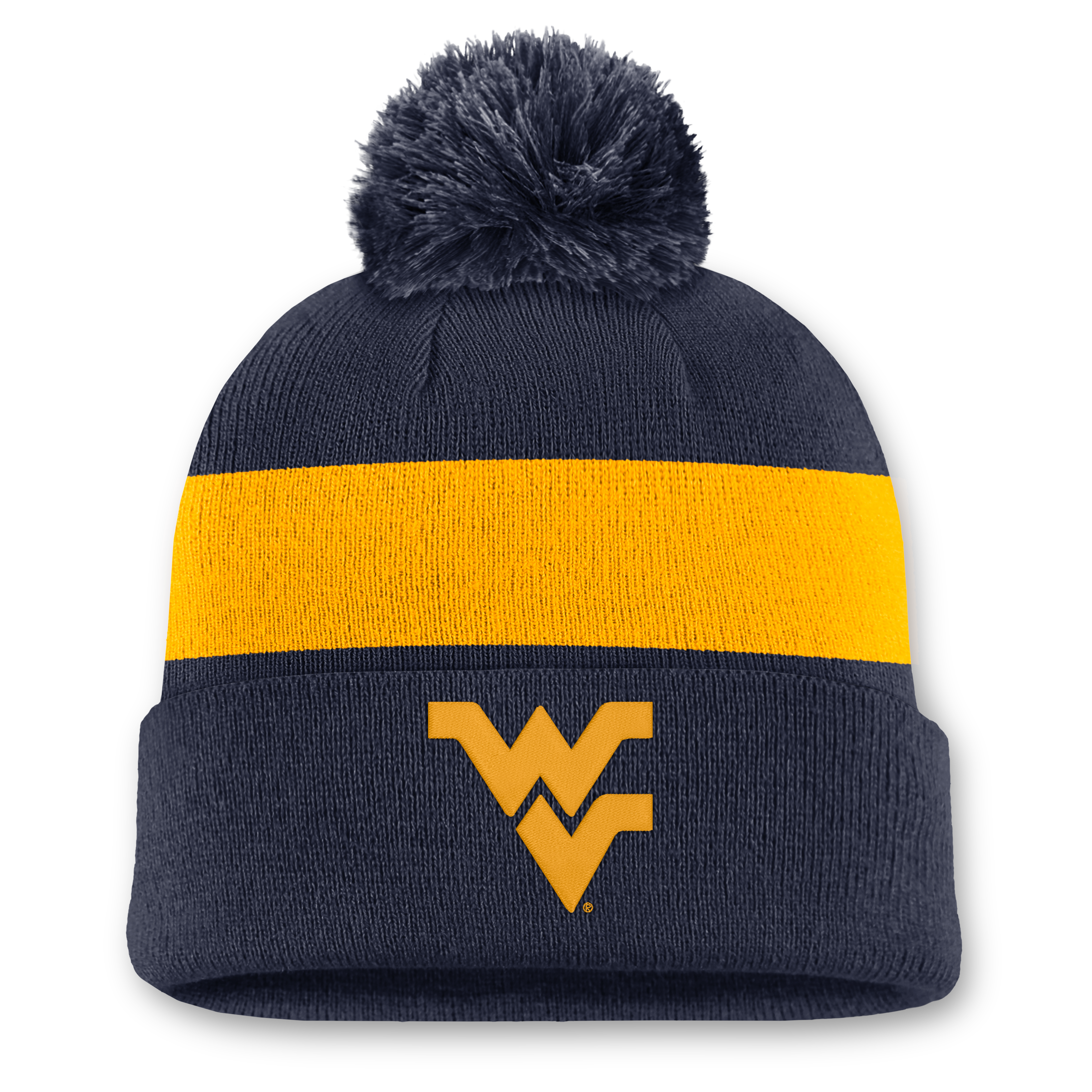 Bonnet unisexe Nike bleu marine West Virginia Mountaineers Primetime Stripe à revers et pompon