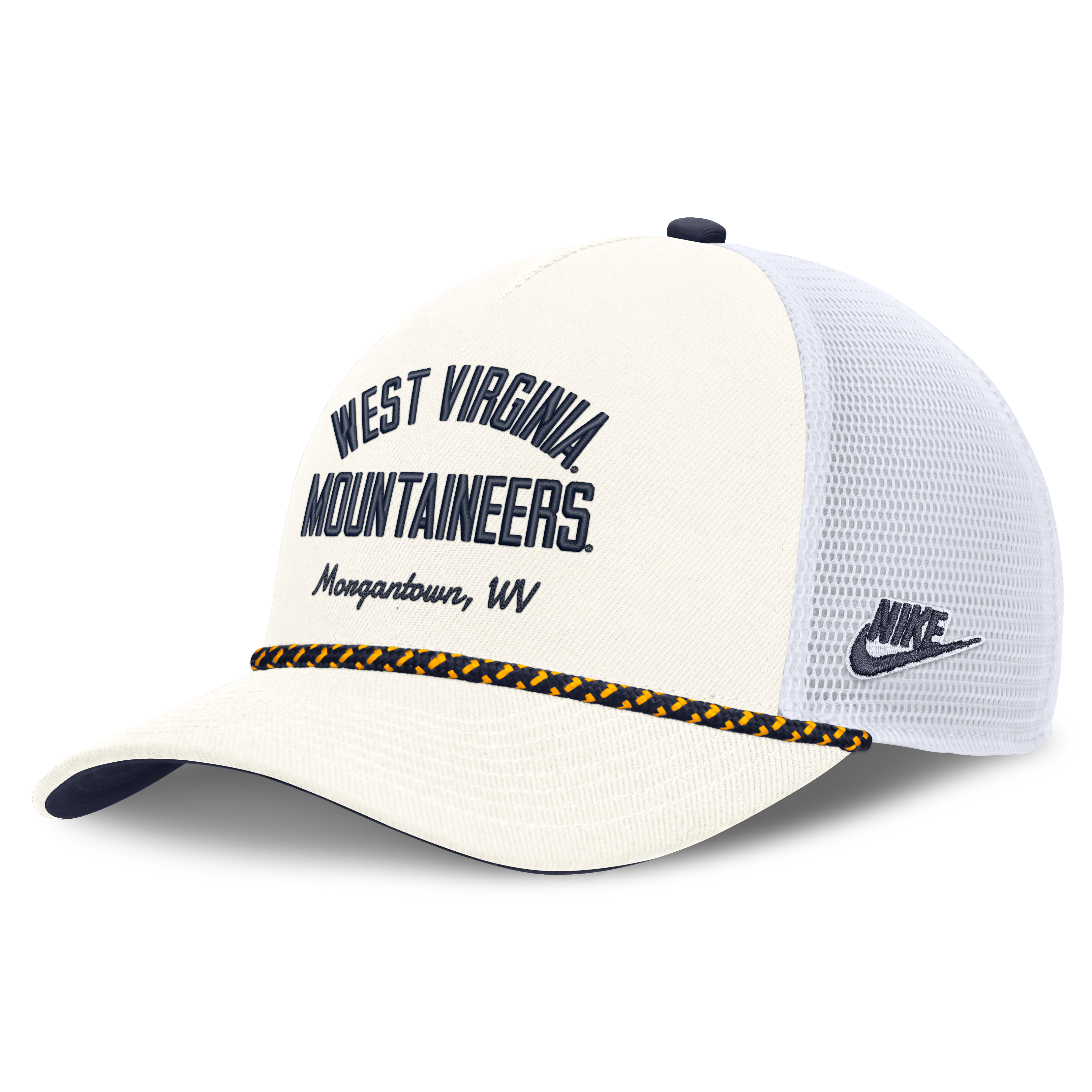 Casquette unisexe Nike blanche West Virginia Mountaineers Mascot Rope Trucker ajustable