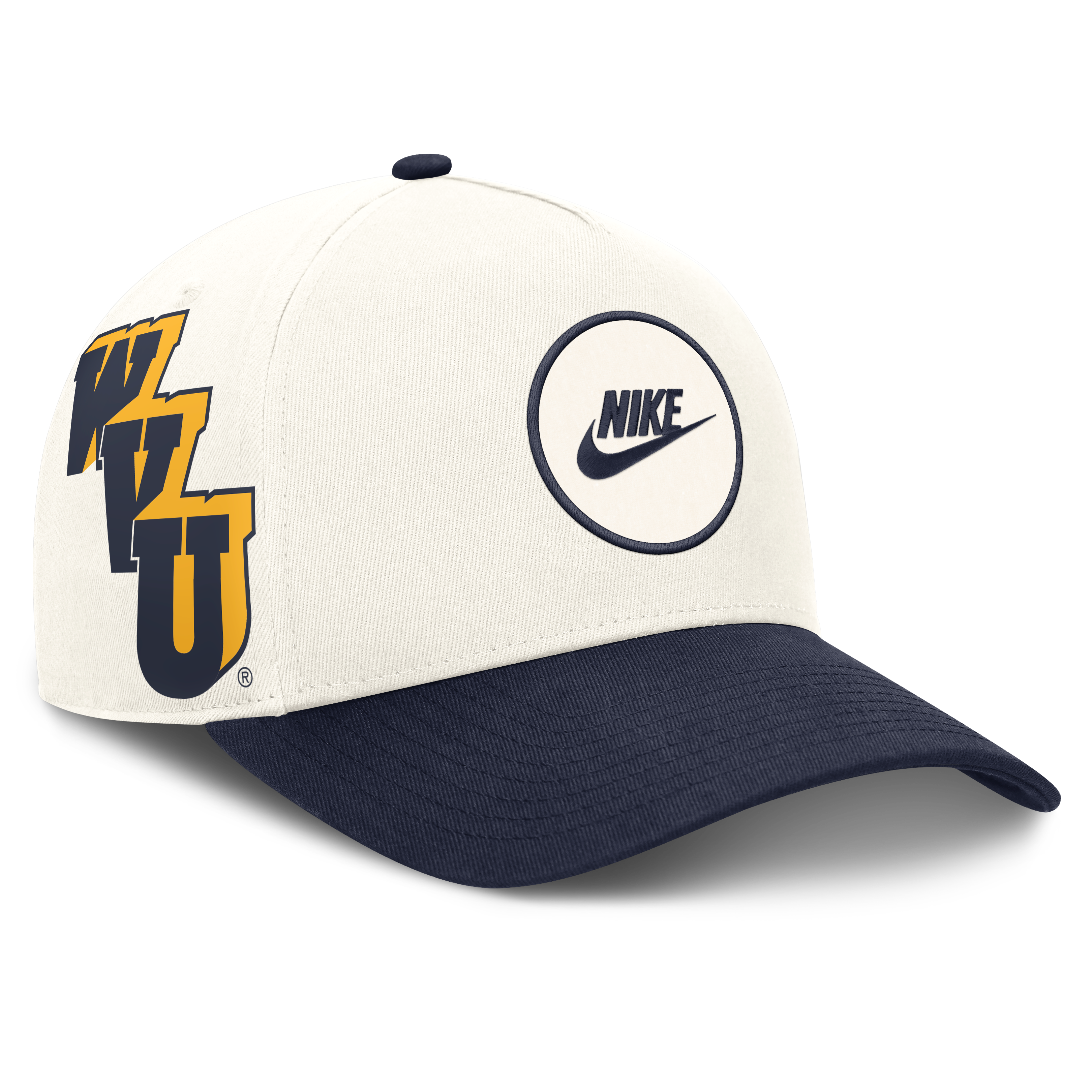 Casquette unisexe Nike blanche/marine West Virginia Mountaineers Rise avec logo latéral et technologie Dri-FIT ajustable