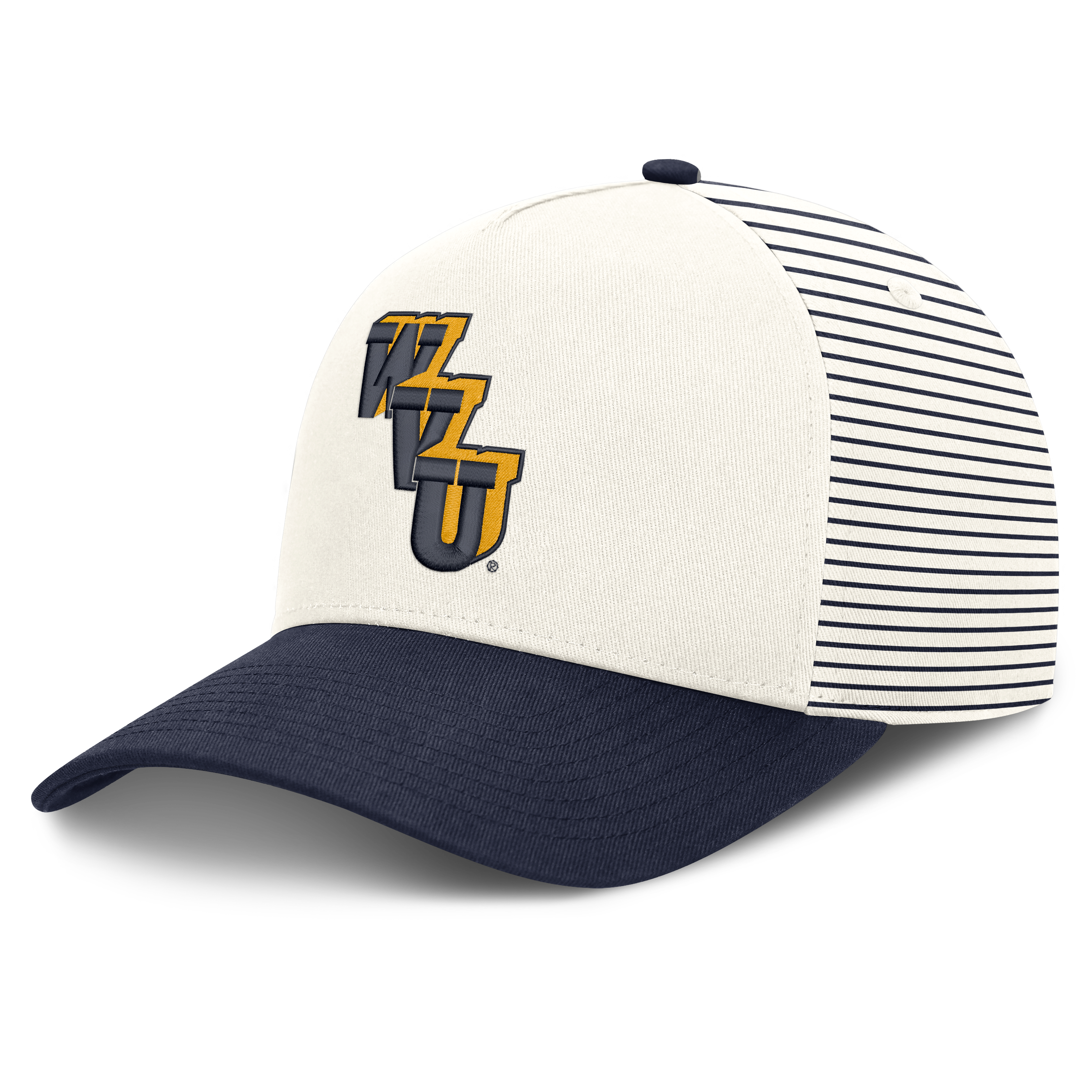 Casquette unisexe Nike blanche/marine West Virginia Mountaineers Vault à rayures et taille ajustable