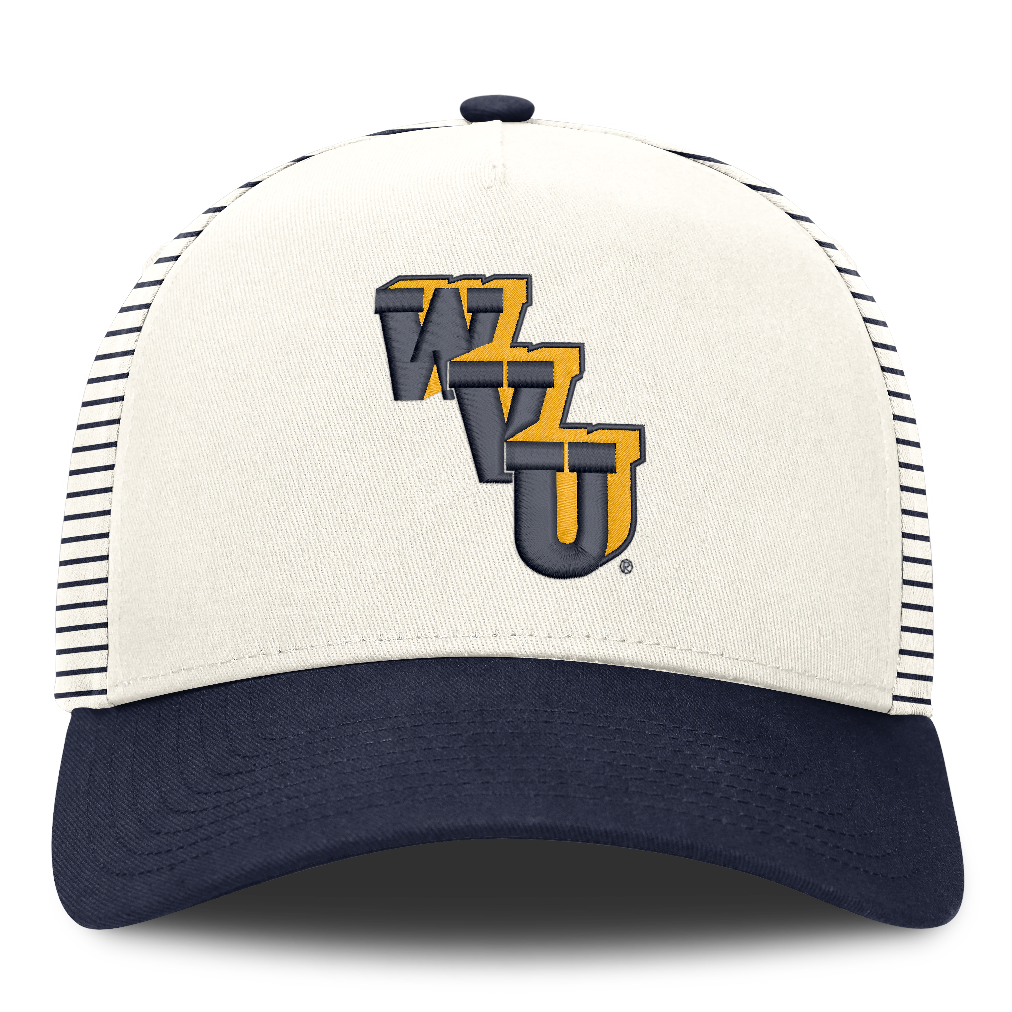 Casquette unisexe Nike blanche/marine West Virginia Mountaineers Vault à rayures et taille ajustable