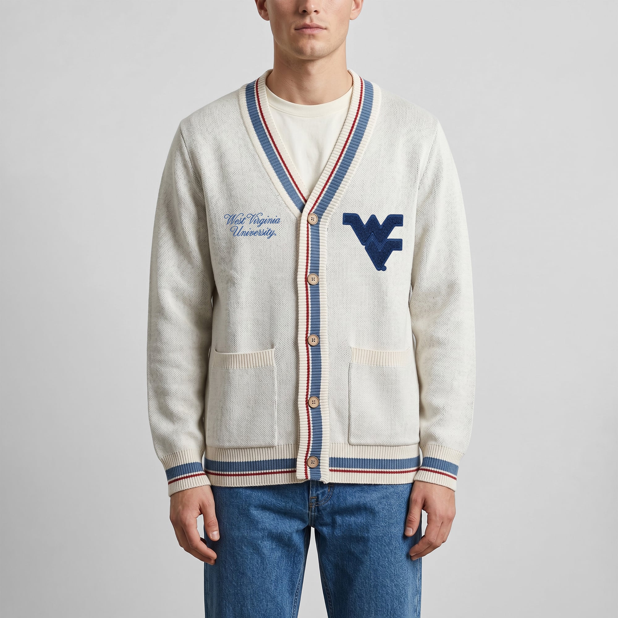 Gilet unisexe Uscape Apparel Natural West Virginia Mountaineers Americana à rayures et boutons