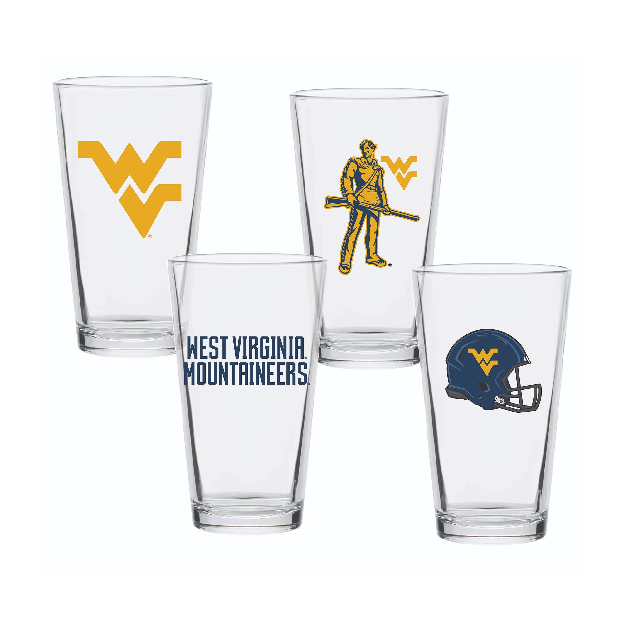 Ensemble de quatre verres à bière de collection West Virginia Mountaineers de 473 ml (16 oz).