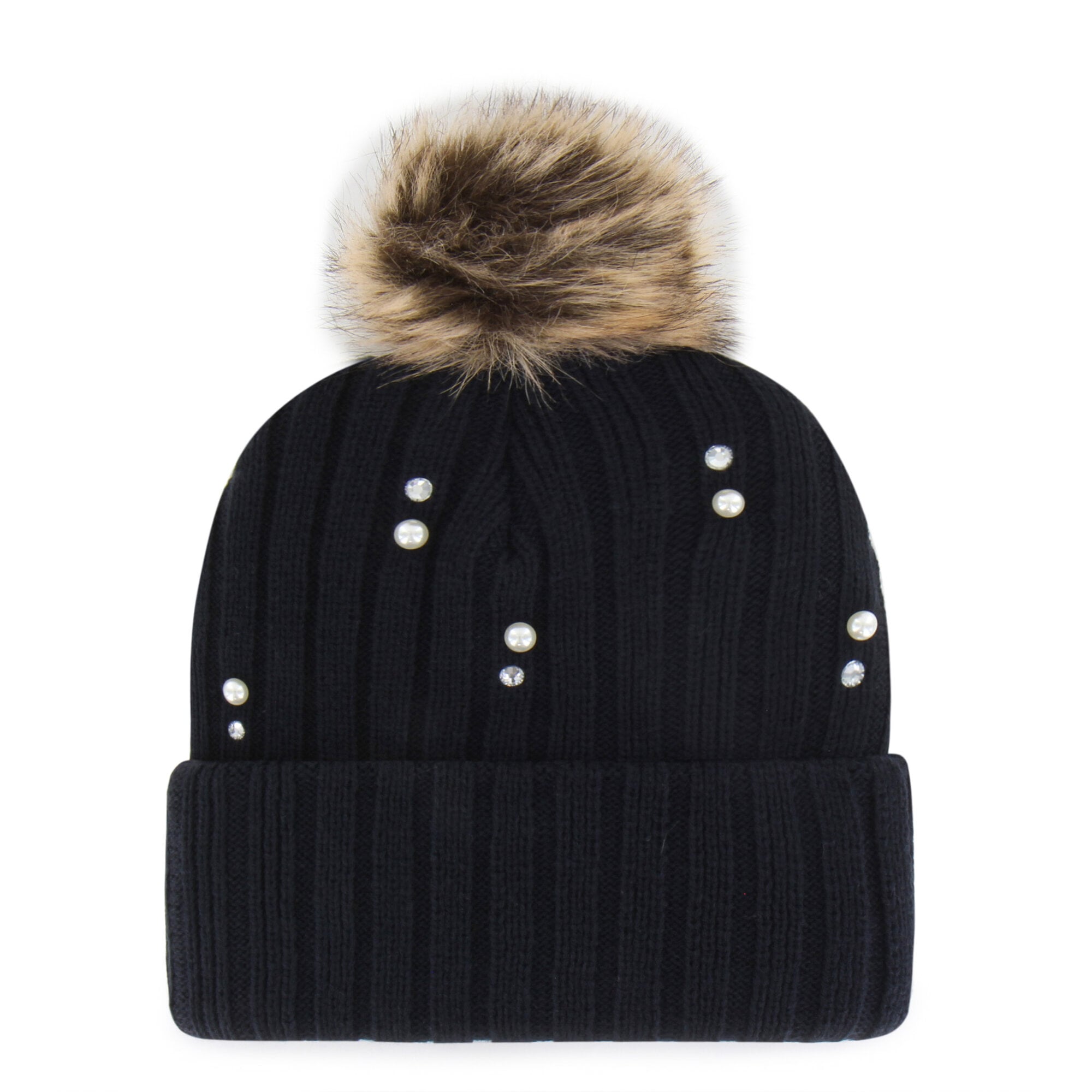 Bonnet en maille de fourrure nacrée « 47 Navy West Virginia Mountaineers » pour femme, avec pompon
