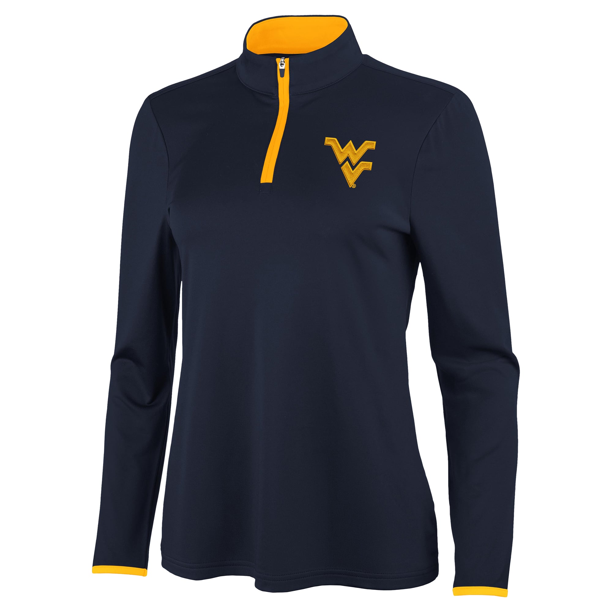 Pull à col zippé Antigua marine/or pour femme, West Virginia Mountaineers Brink