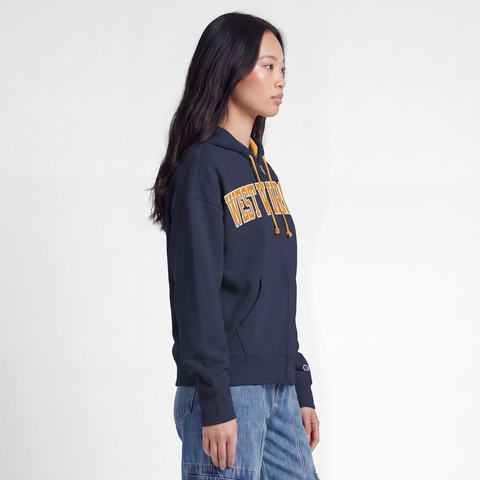 Sweat à capuche zippé en polaire Champion bleu marine West Virginia Mountaineers Arch pour femme