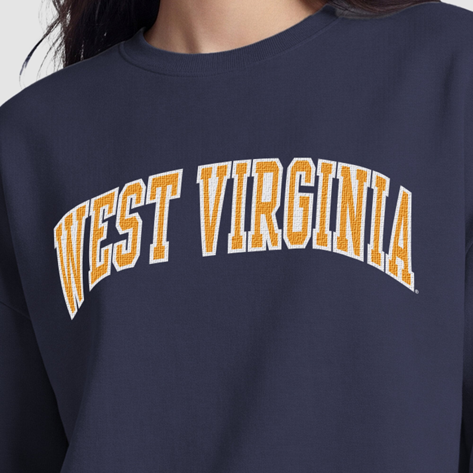 Women's Champion  Navy West Virginia Mountaineers Fleece Crew Sweatshirt