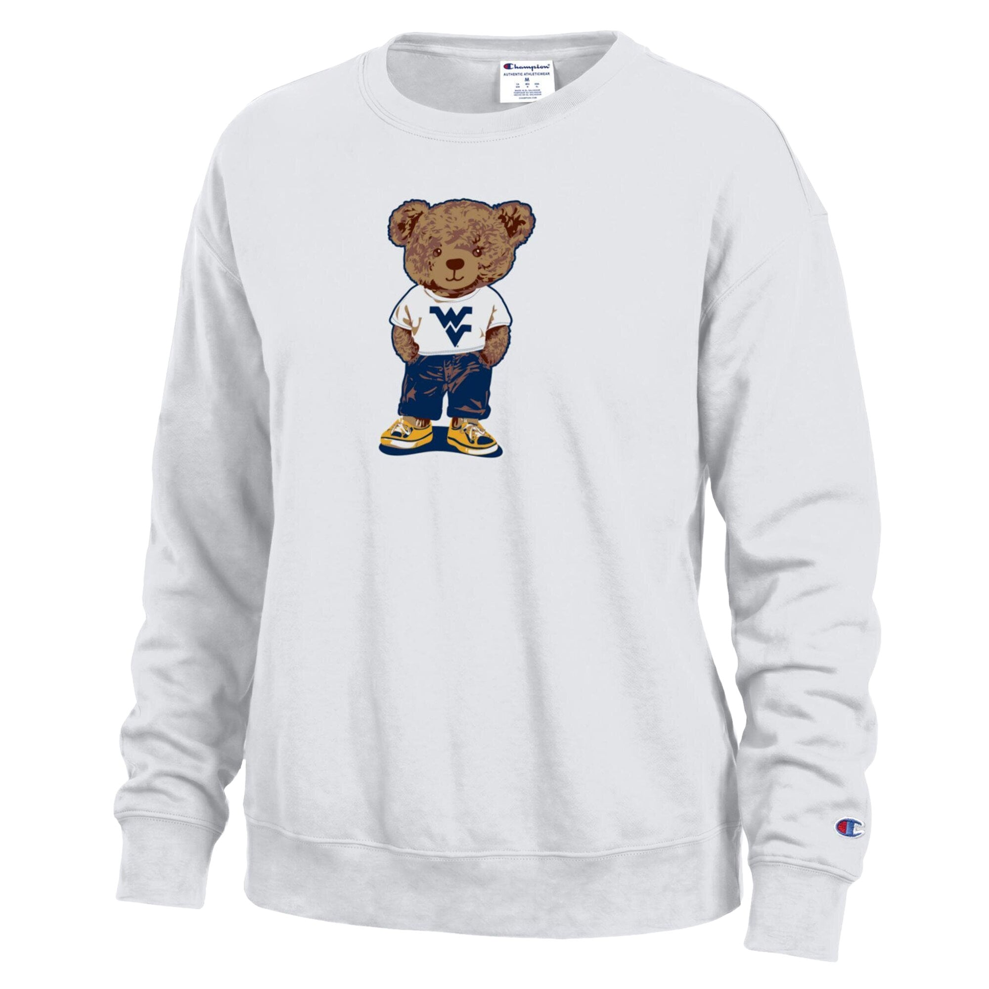 Women's Champion  White West Virginia Mountaineers Teddy Bear Fleece Sweatshirt