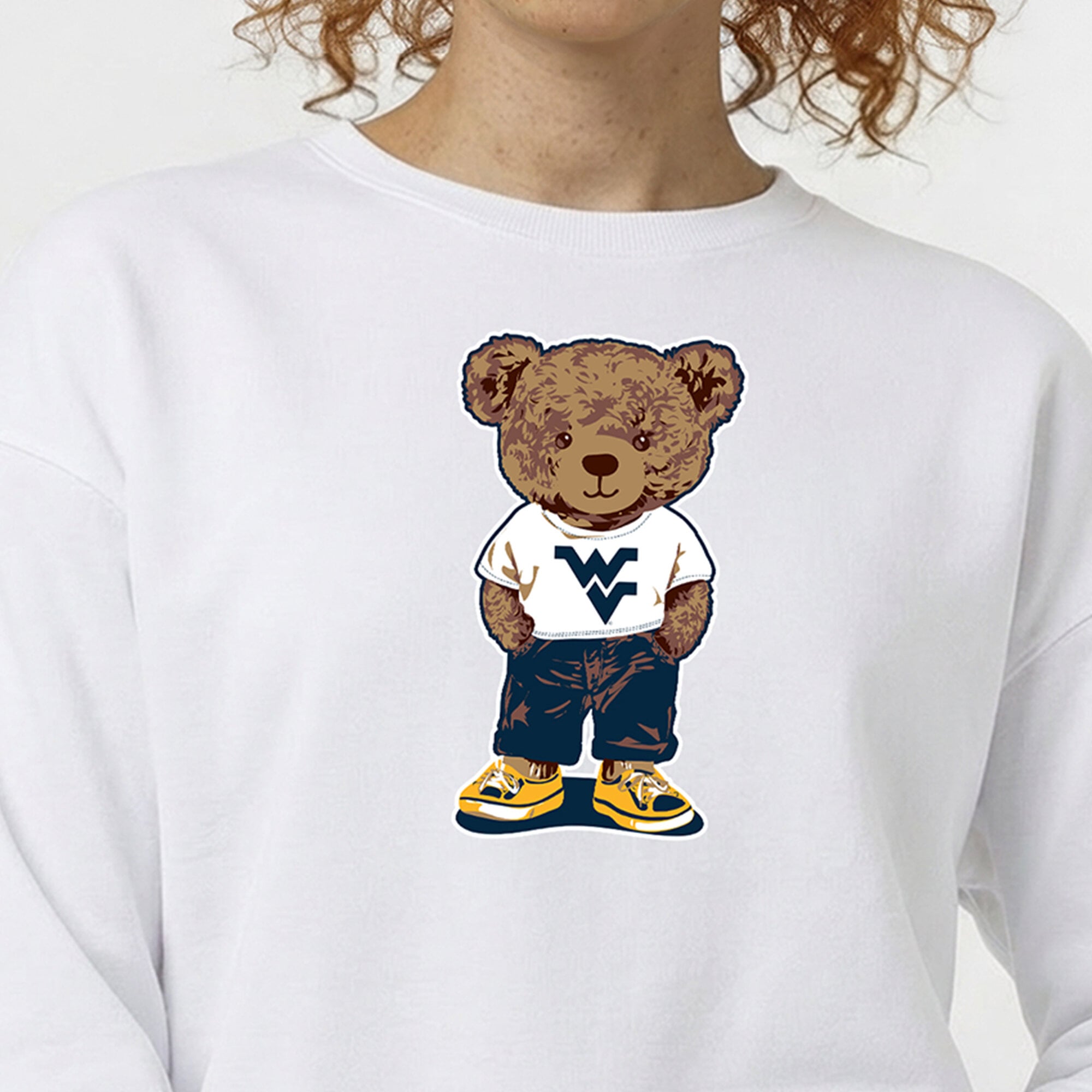 Women's Champion  White West Virginia Mountaineers Teddy Bear Fleece Sweatshirt