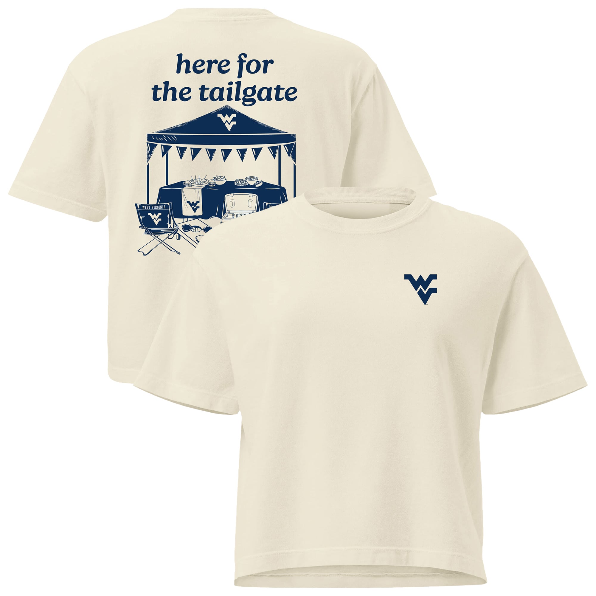 Women's Comfort Colors Cream West Virginia Mountaineers Here For The Tailgate Cropped T-Shirt