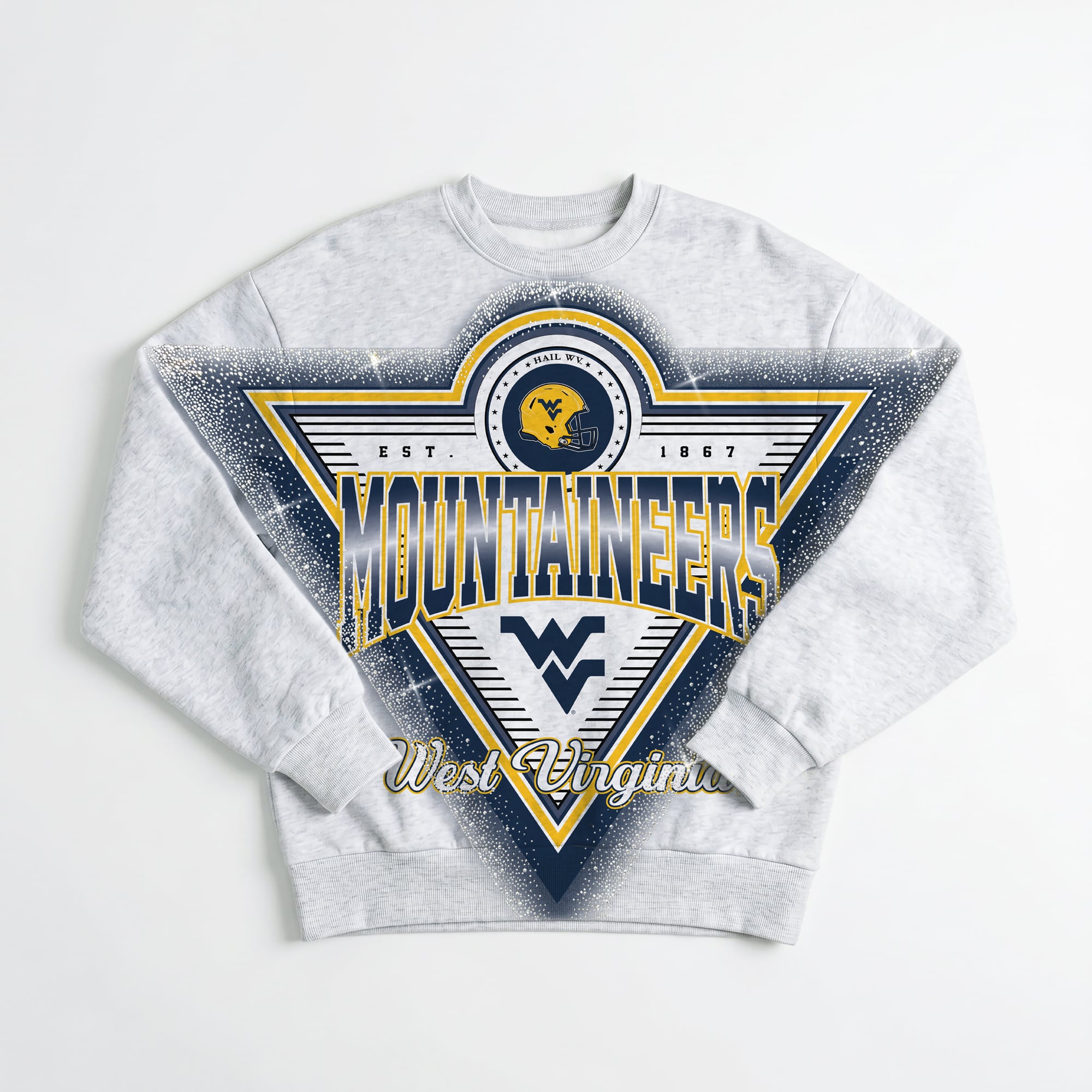 Sweat-shirt oversize en polaire gris à strass « Chasing Victory » des West Virginia Mountaineers, collection Gameday Couture pour femmes