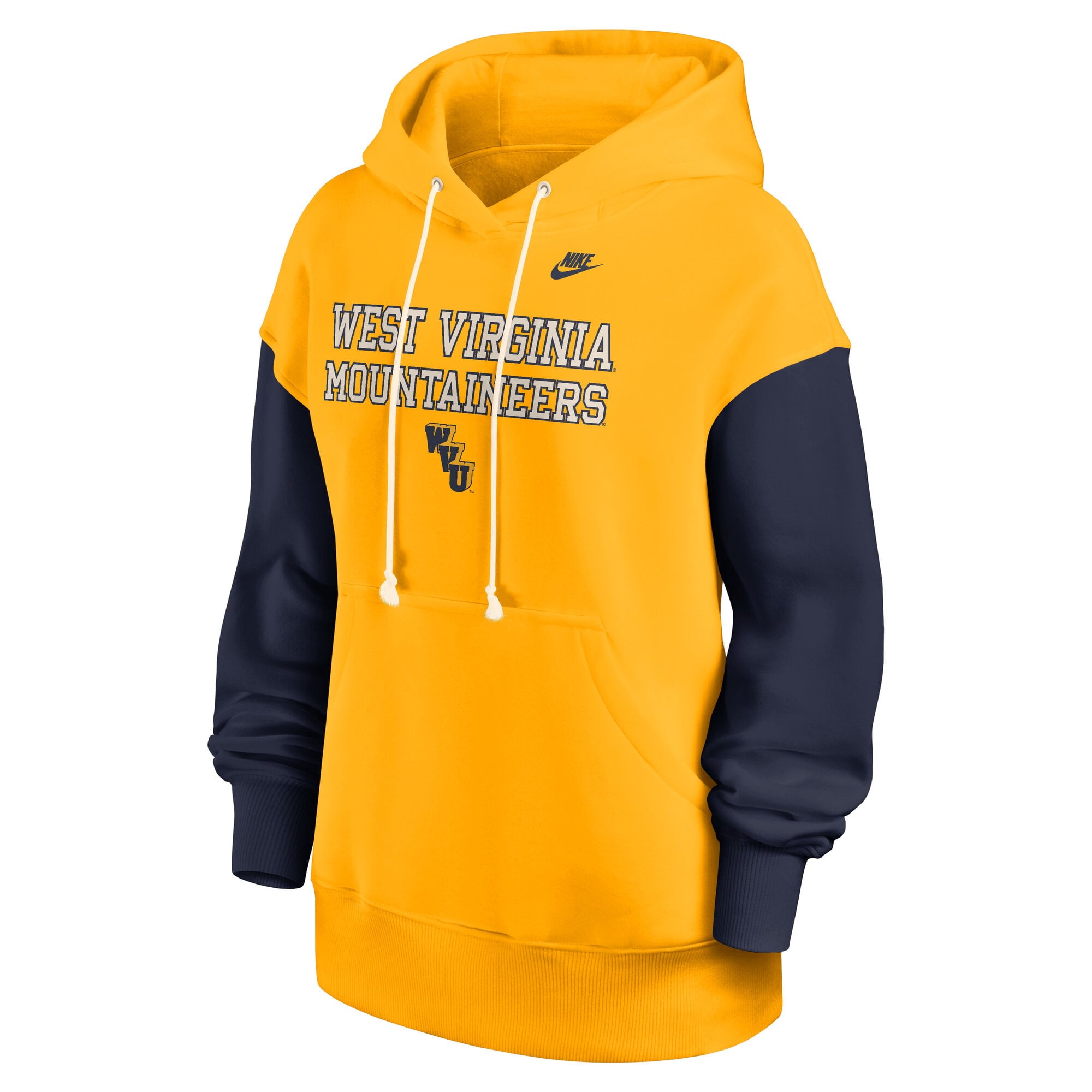 Sweat à capuche oversize Nike Legacy Phoenix pour femme, or et marine, West Virginia Mountaineers
