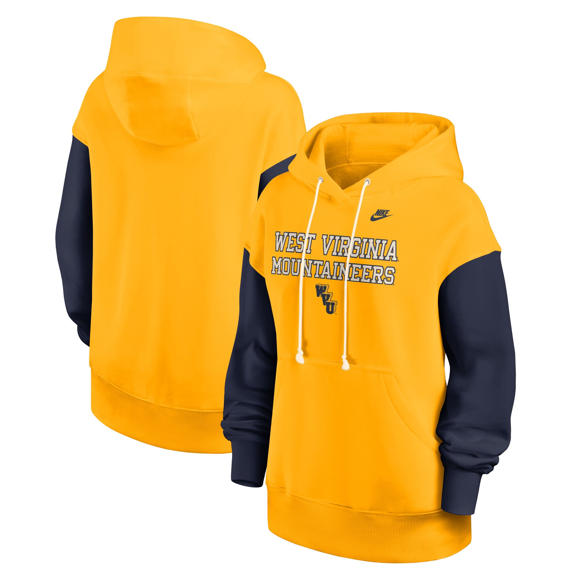 Sweat à capuche oversize Nike Legacy Phoenix pour femme, or et marine, West Virginia Mountaineers