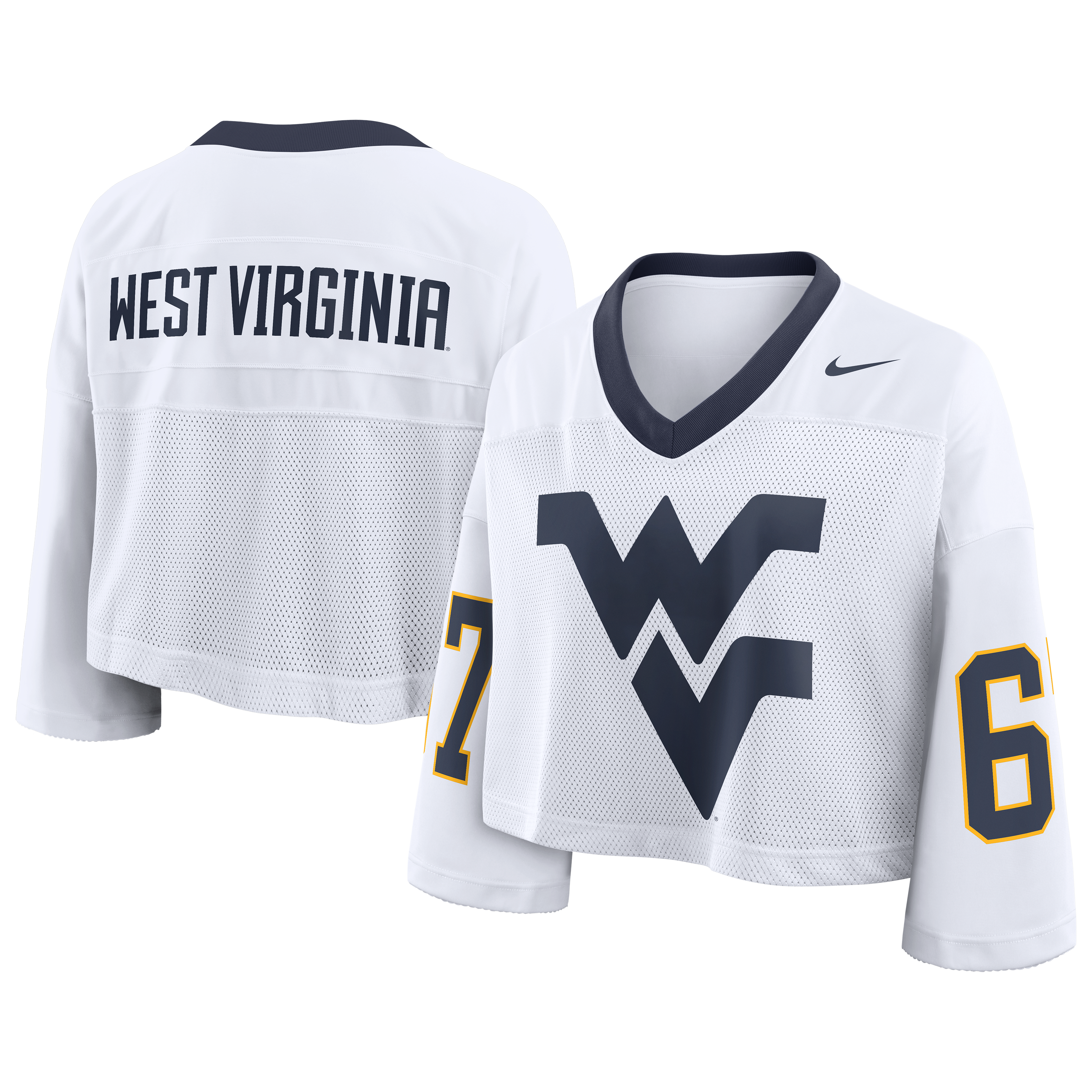 Women's Nike White West Virginia Mountaineers Oversized Logo Cropped Fashion Jersey