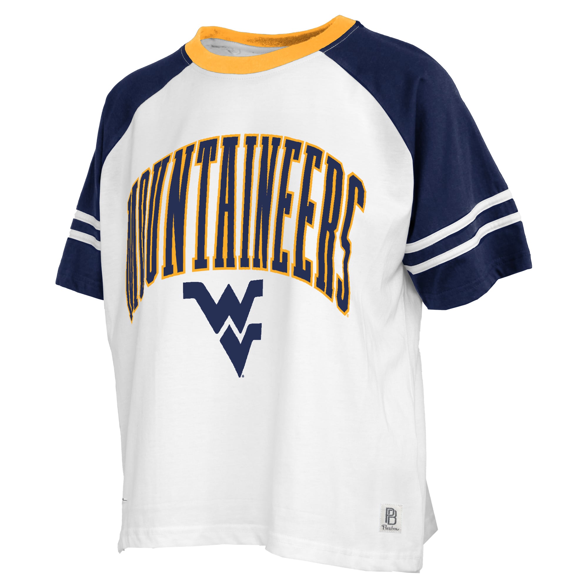 T-shirt Pressbox blanc pour femmes, motif Sky Colorblock des West Virginia Mountaineers